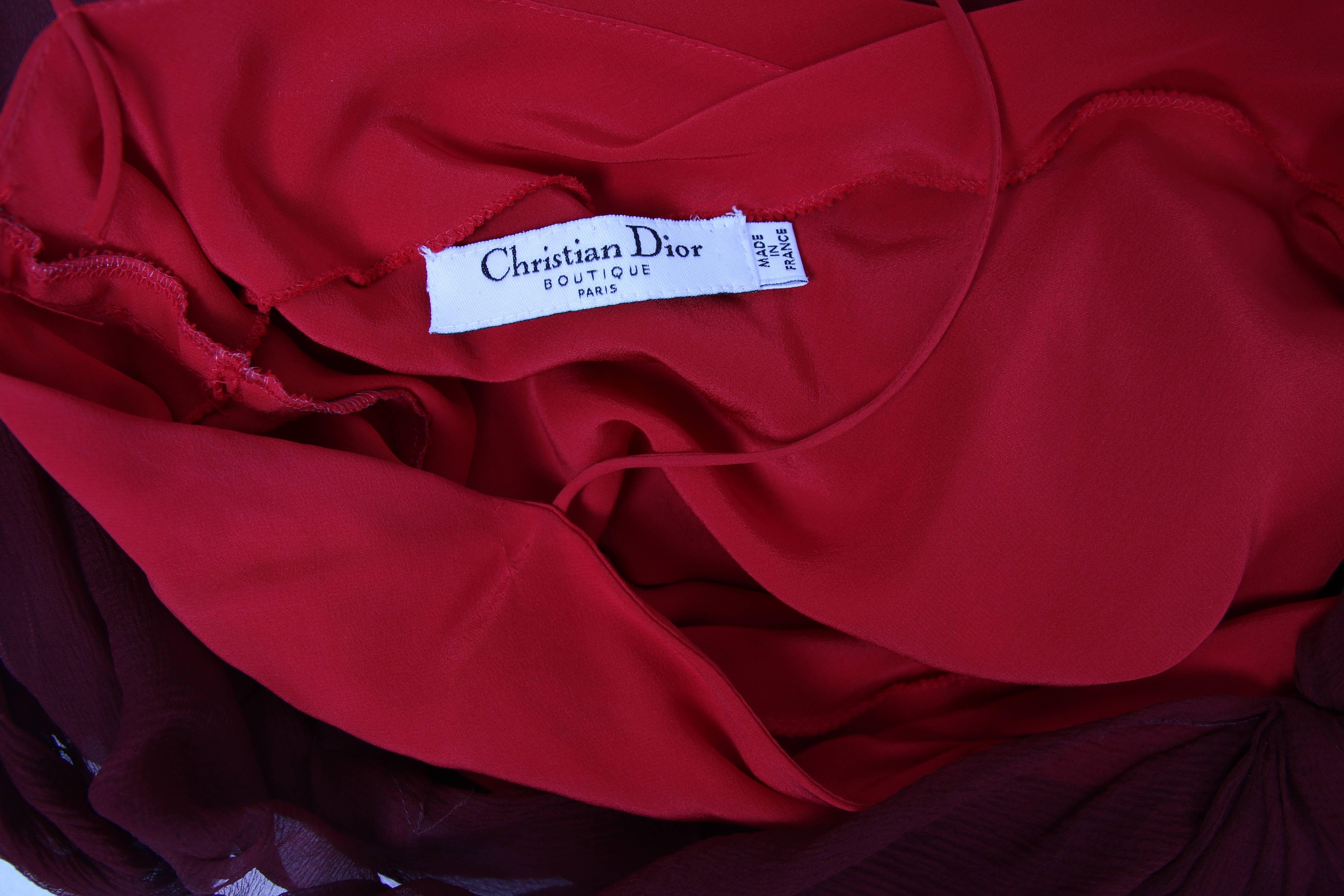Christian Dior by John Galliano Burgundy Chiffon Asymmetrical Cocktail Dress In Excellent Condition For Sale In Studio City, CA
