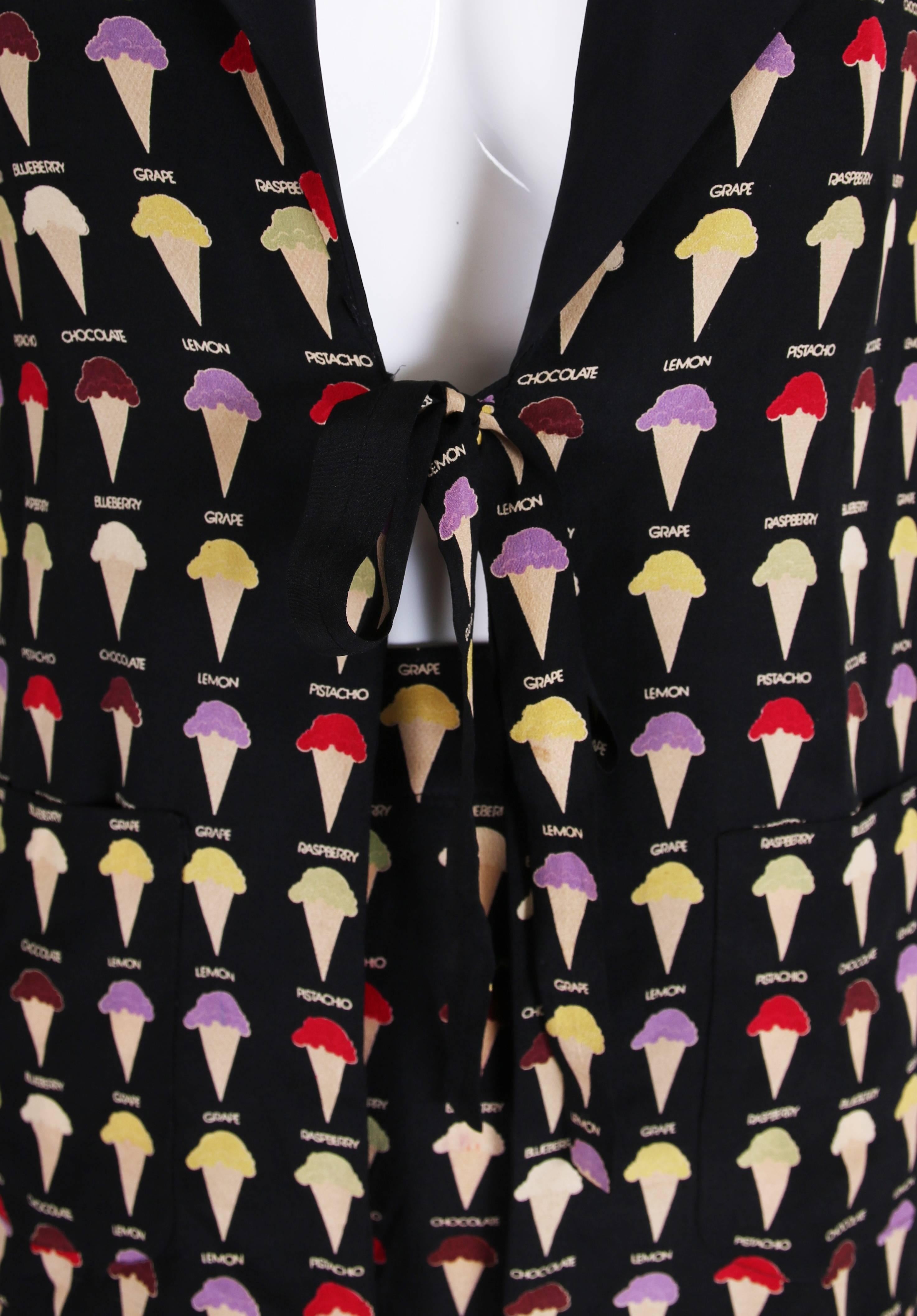 Women's 1970's John Bates Silk Novelty Ice Cream Print Skirt & Jacket Ensemble