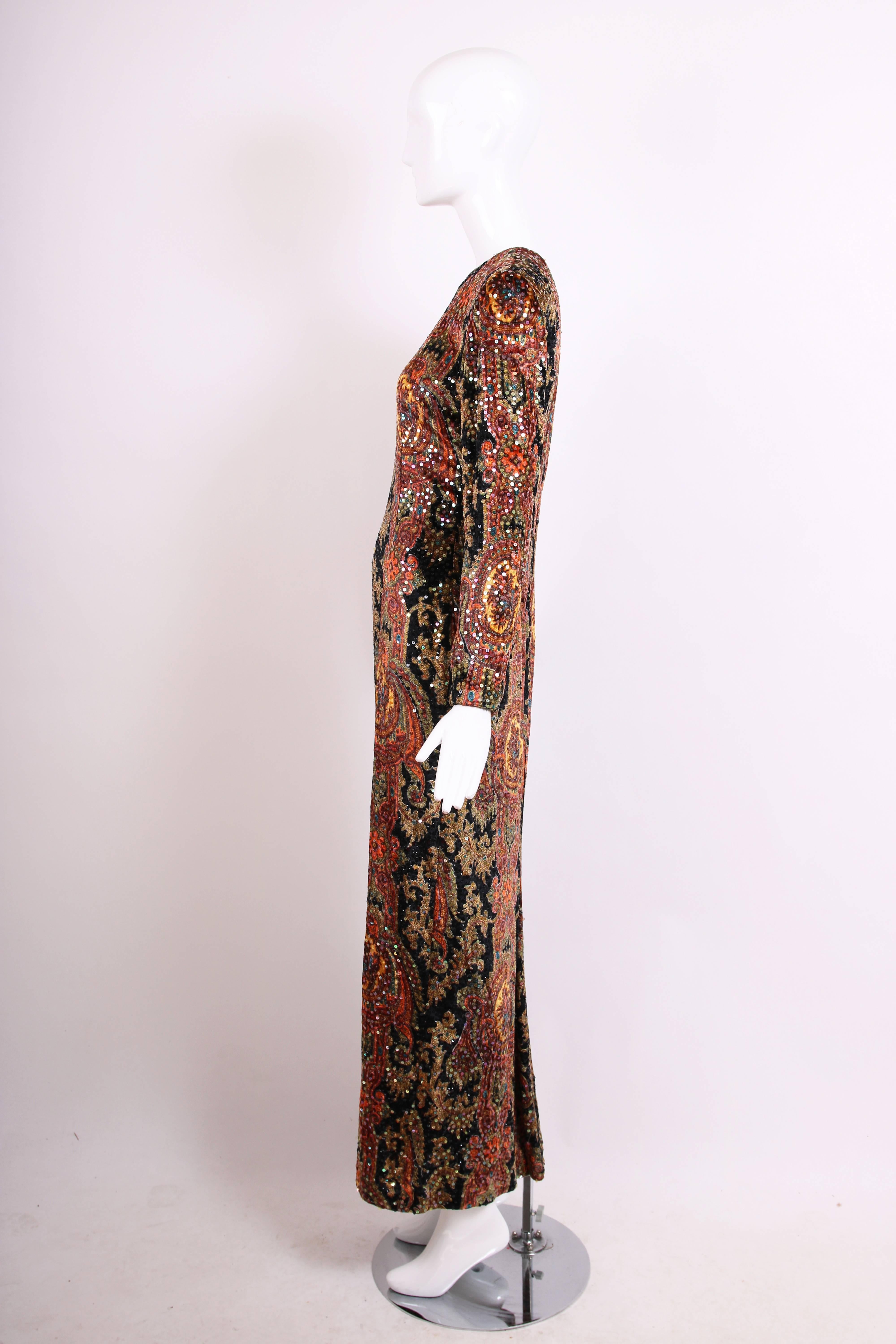 Bill Blass Silk Velvet Paisley Print Sequined Evening Gown at 1stDibs ...