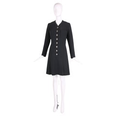 1989 Chanel Haute Couture Schwarzes Kleid aus Wollkrepp mit grünem Seidenfutter Nr.68184