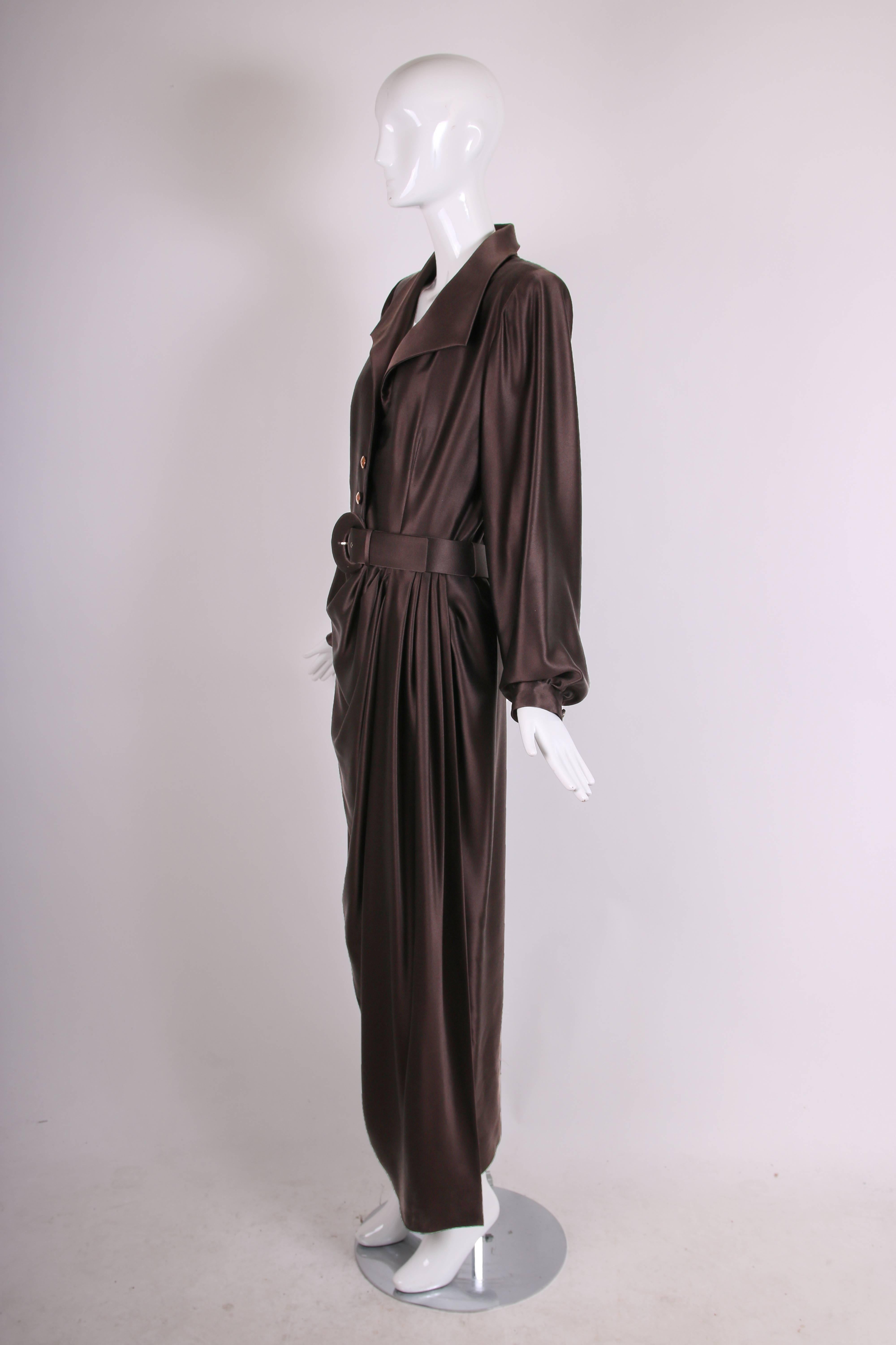 Yves Saint Laurent YSL Haute Couture Brown Silk Gown with Matching Belt, 1989  In Good Condition In Studio City, CA