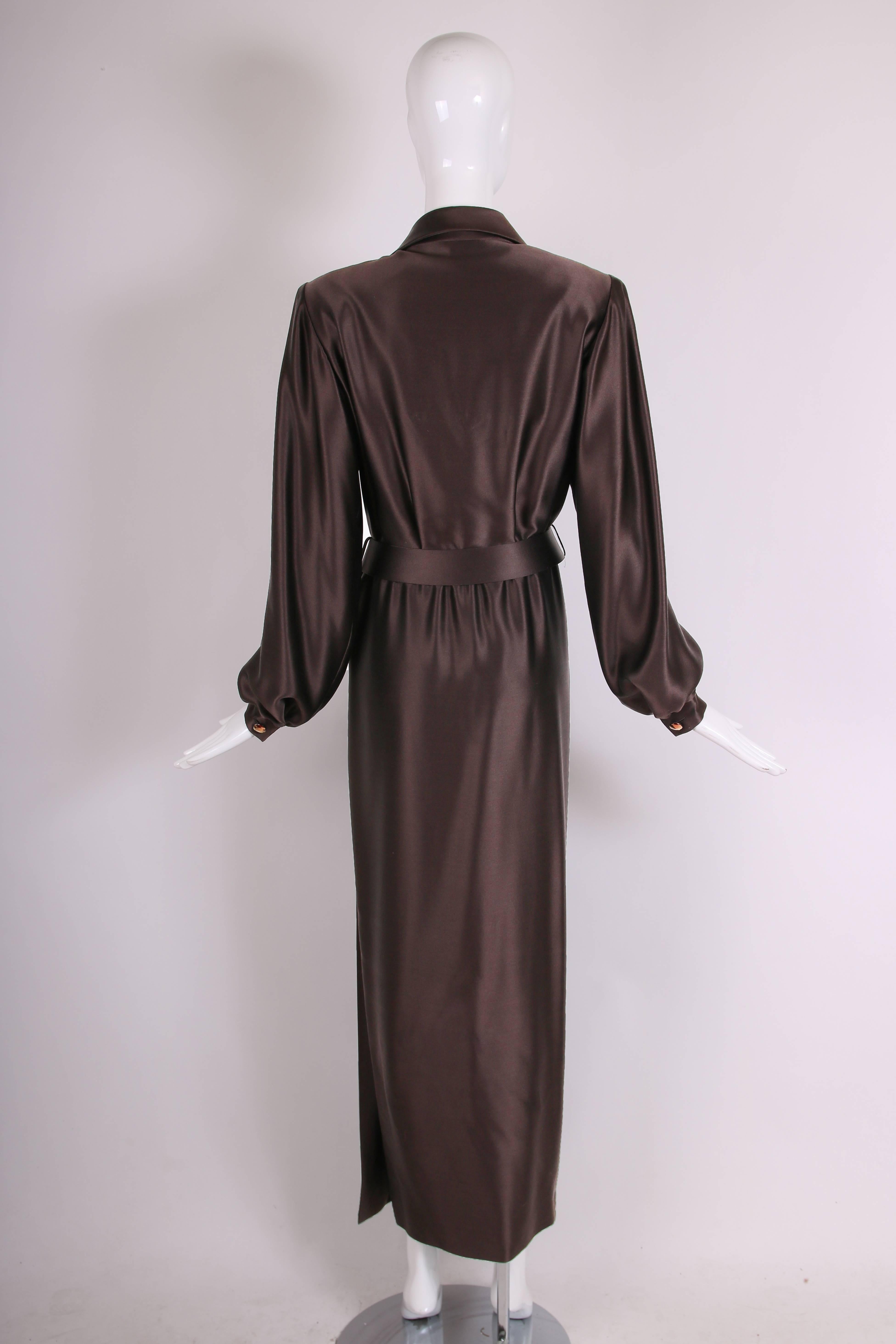 Women's Yves Saint Laurent YSL Haute Couture Brown Silk Gown with Matching Belt, 1989 