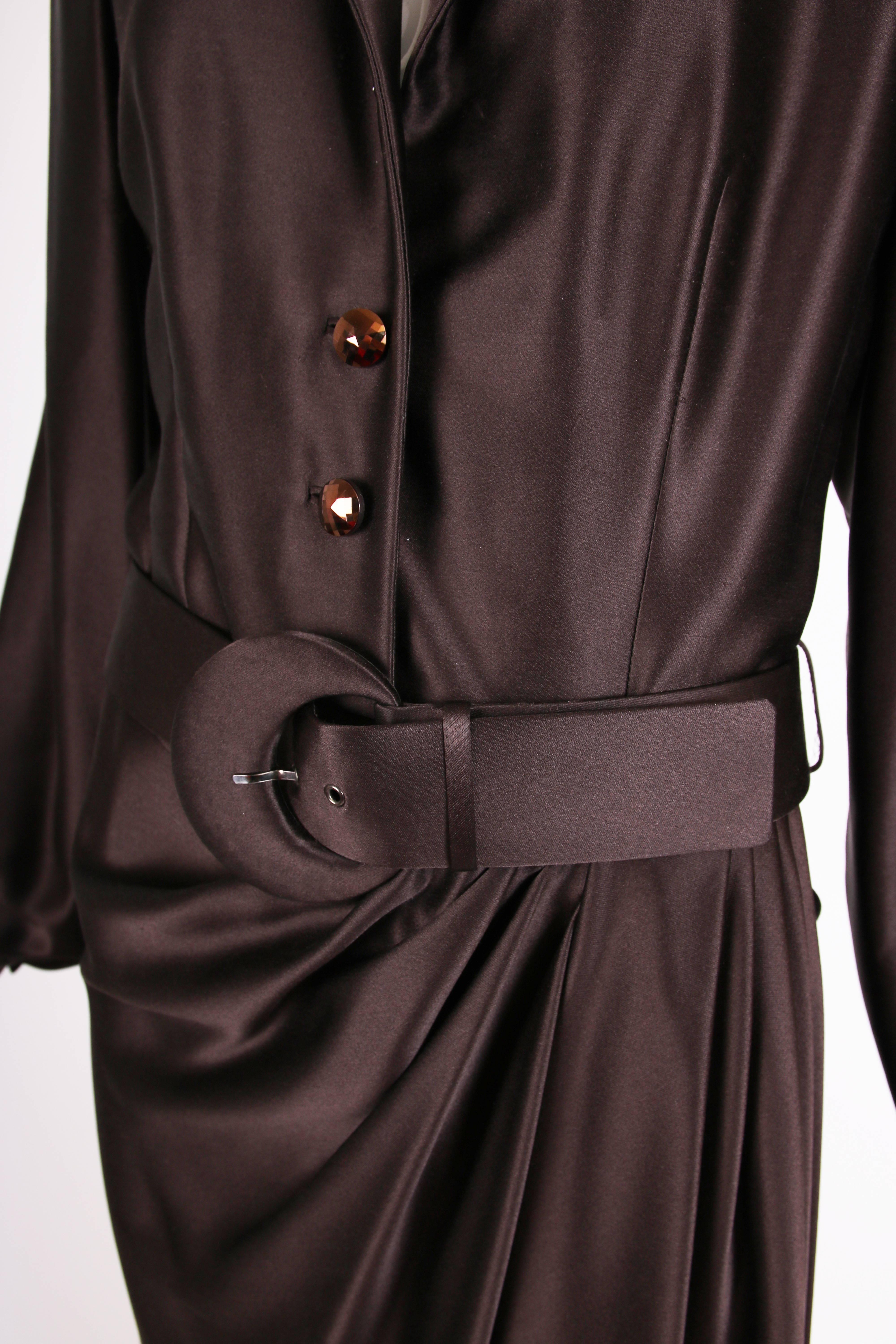 Yves Saint Laurent YSL Haute Couture Brown Silk Gown with Matching Belt, 1989  1