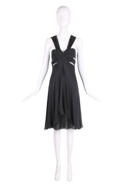 Valentino Black Silk Chiffon Multi-Layered Cocktail Dress Bodice Cut Outs, 2007