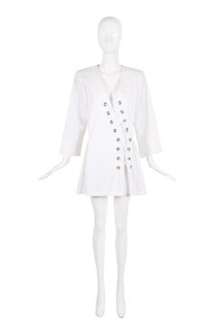 Yves Saint Laurent YSL White Safari "Saharienne" Dress w / Diagonal Lace Up Ties