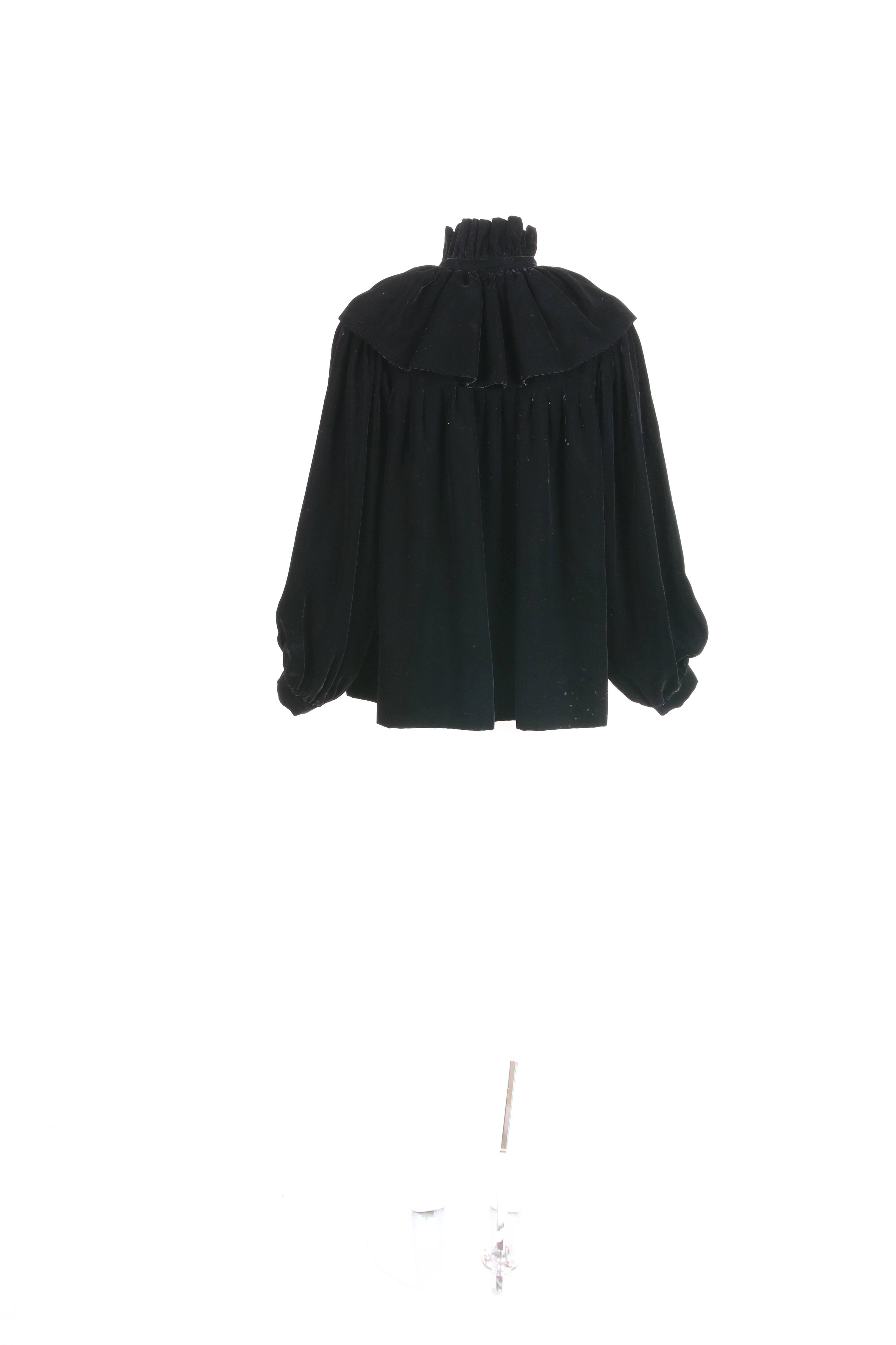 1970's Yves Saint Laurent YSL Black Velvet Russian Collection Jacket w/Silk Ties For Sale 1