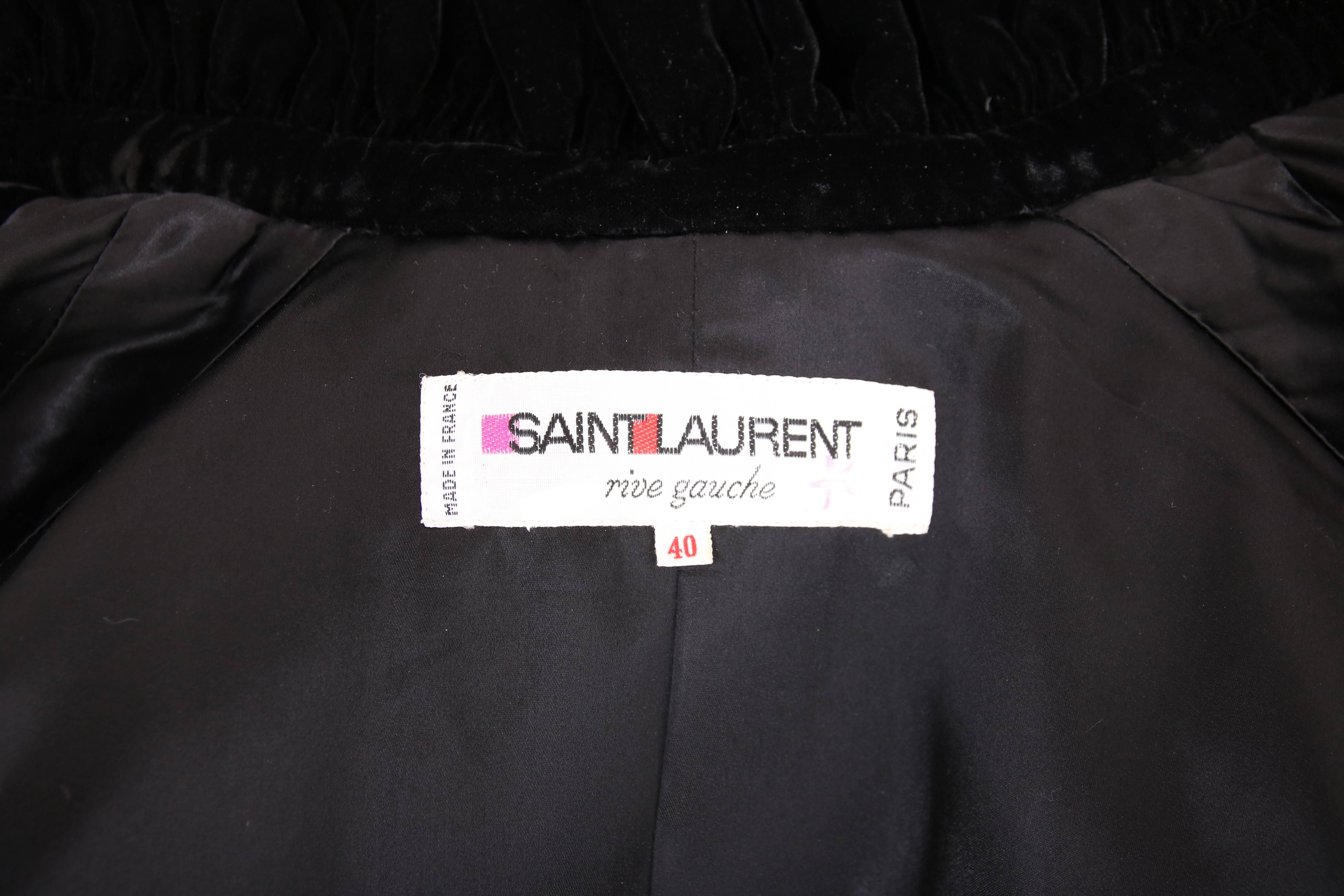 1970's Yves Saint Laurent YSL Black Velvet Russian Collection Jacket w/Silk Ties For Sale 3