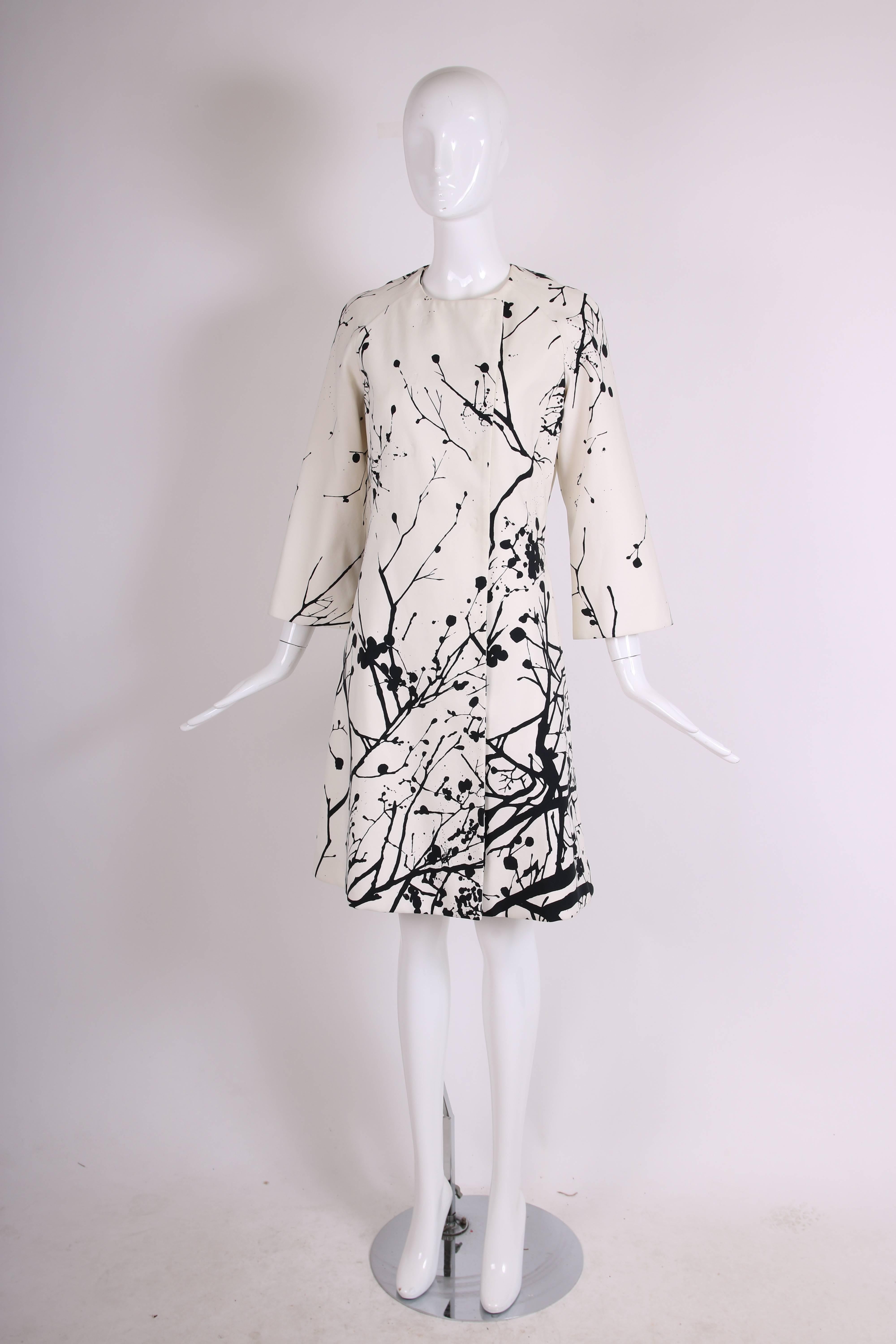 Gray Tuleh Black & White Abstract Splatter Print Coat with 3/4 Sleeves