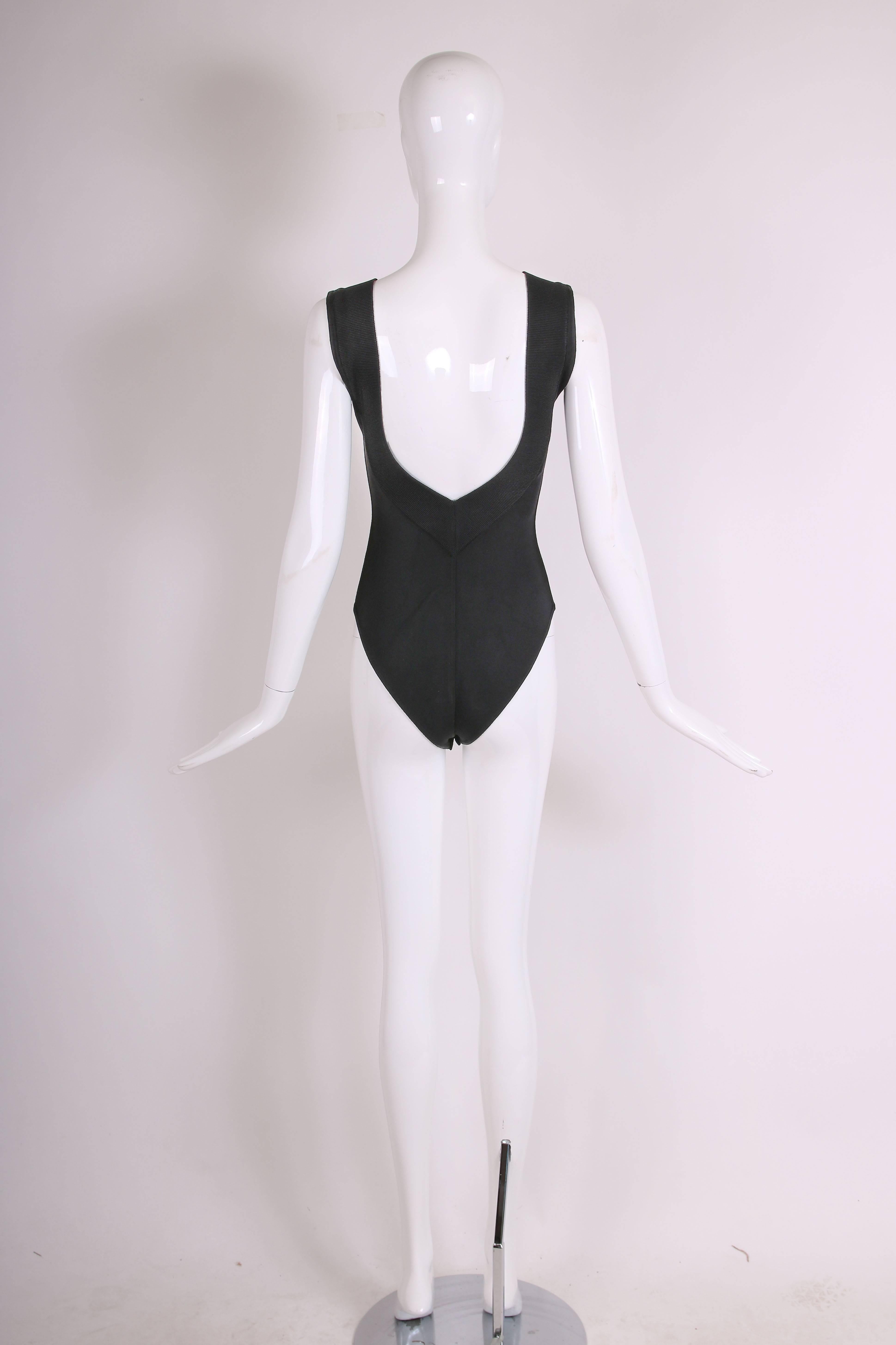 Azzedine Alaia Black Stretch Body Suit w/Deep V-Neckline at Front & Back 1