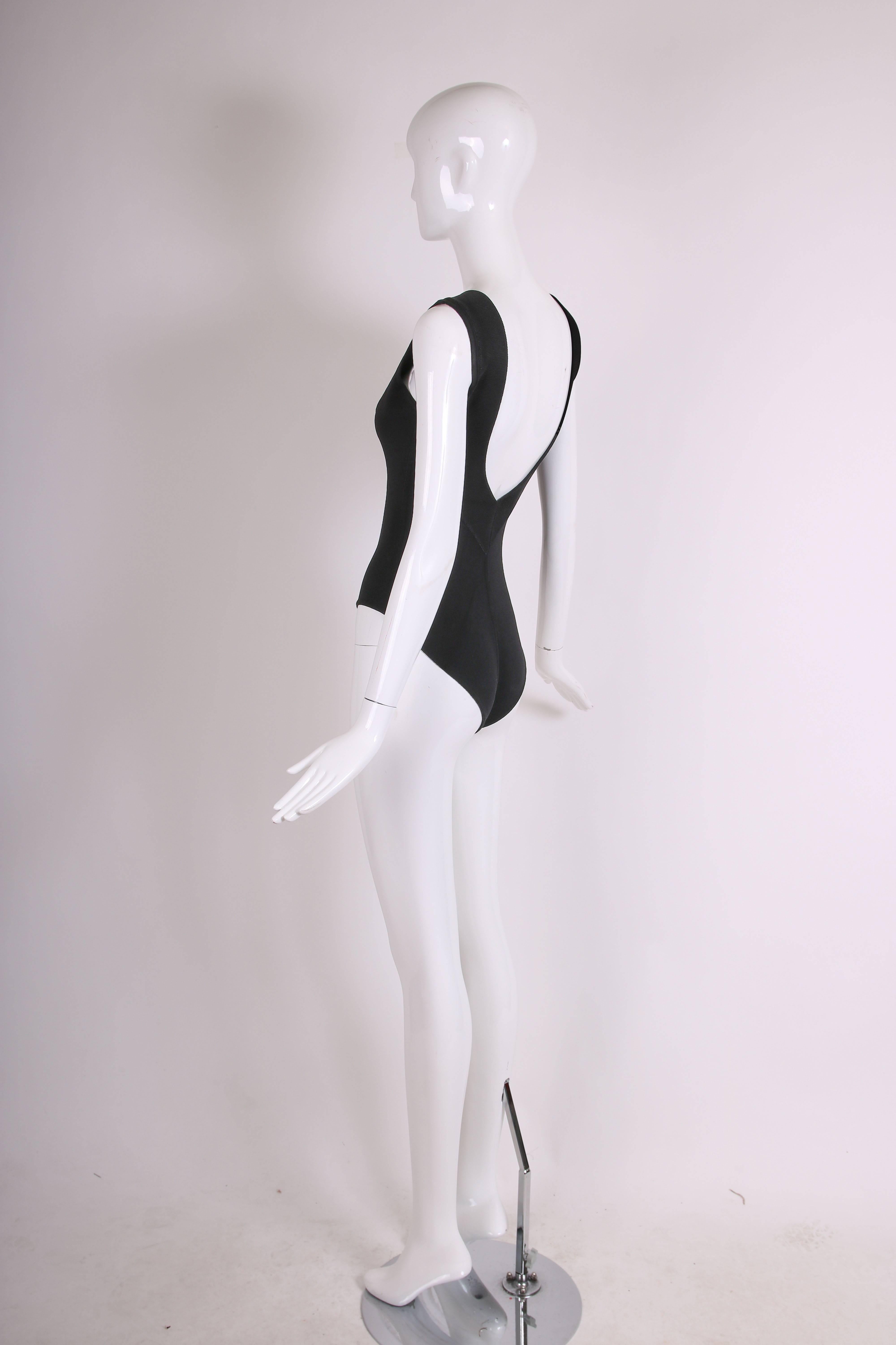 Women's Azzedine Alaia Black Stretch Body Suit w/Deep V-Neckline at Front & Back