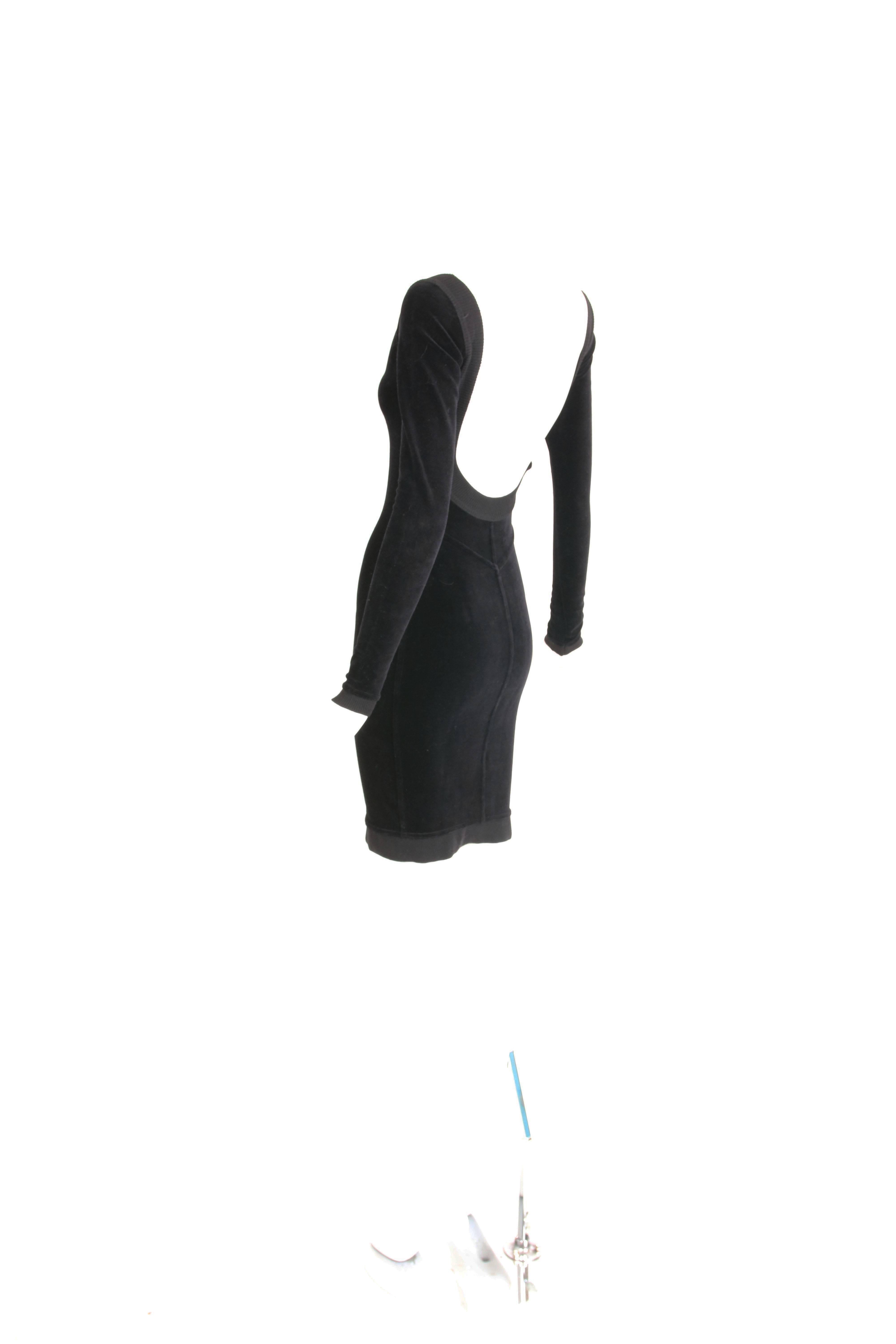 Alaia Black Stretch Velvet Bodycon Mini Dress w/Open Back  In Excellent Condition For Sale In Studio City, CA