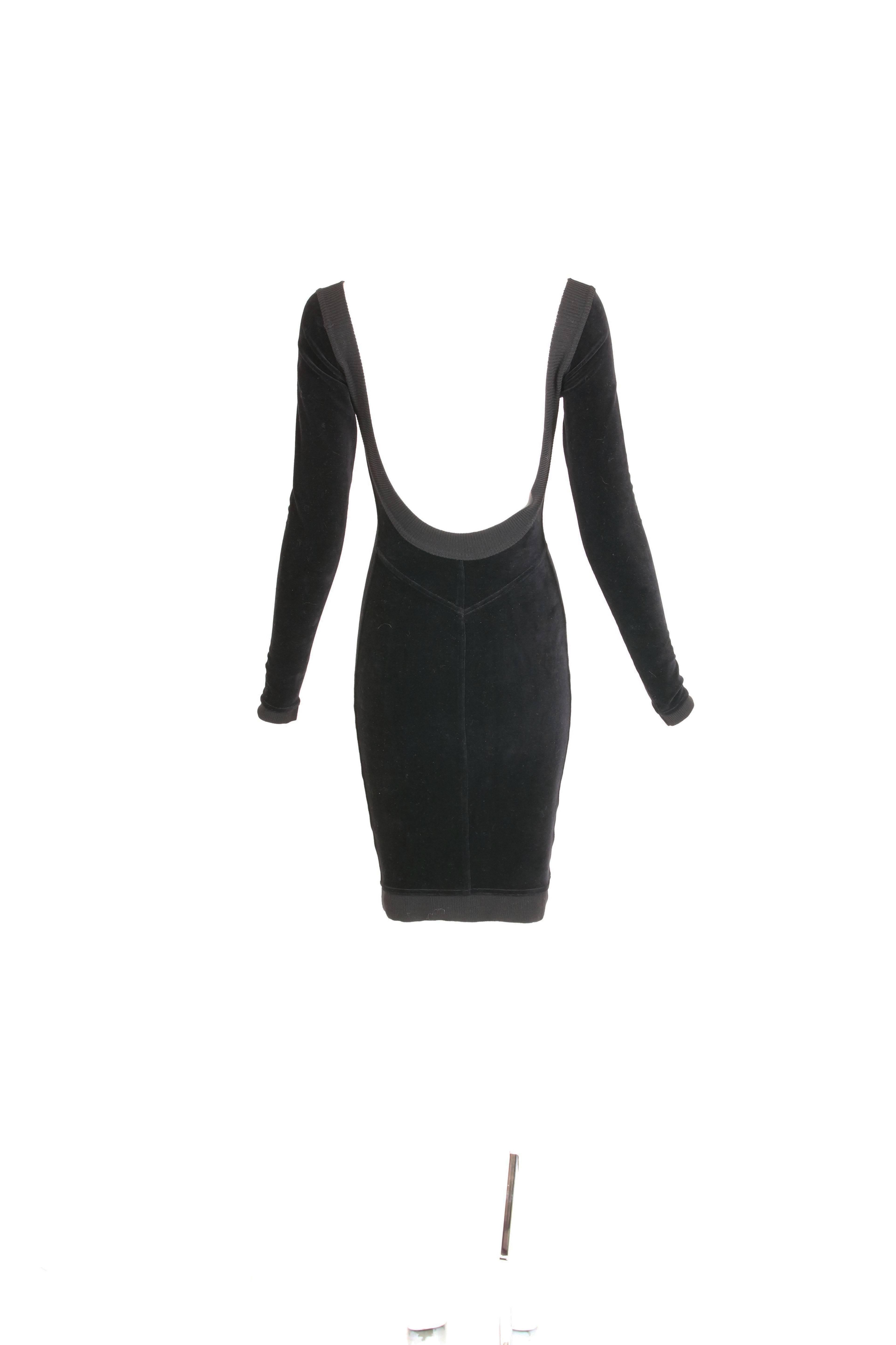 Women's Alaia Black Stretch Velvet Bodycon Mini Dress w/Open Back  For Sale