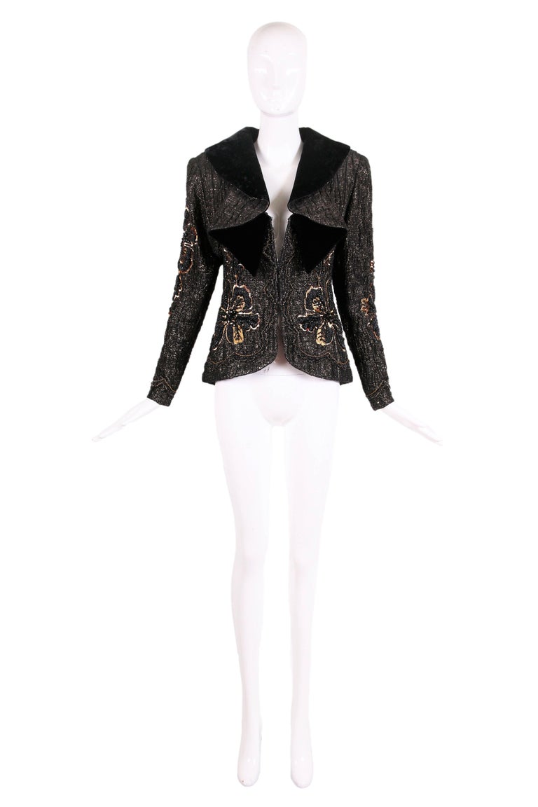 Galanos Black Velvet, Silk and Gold Beaded and Sequined Jacket For Sale ...