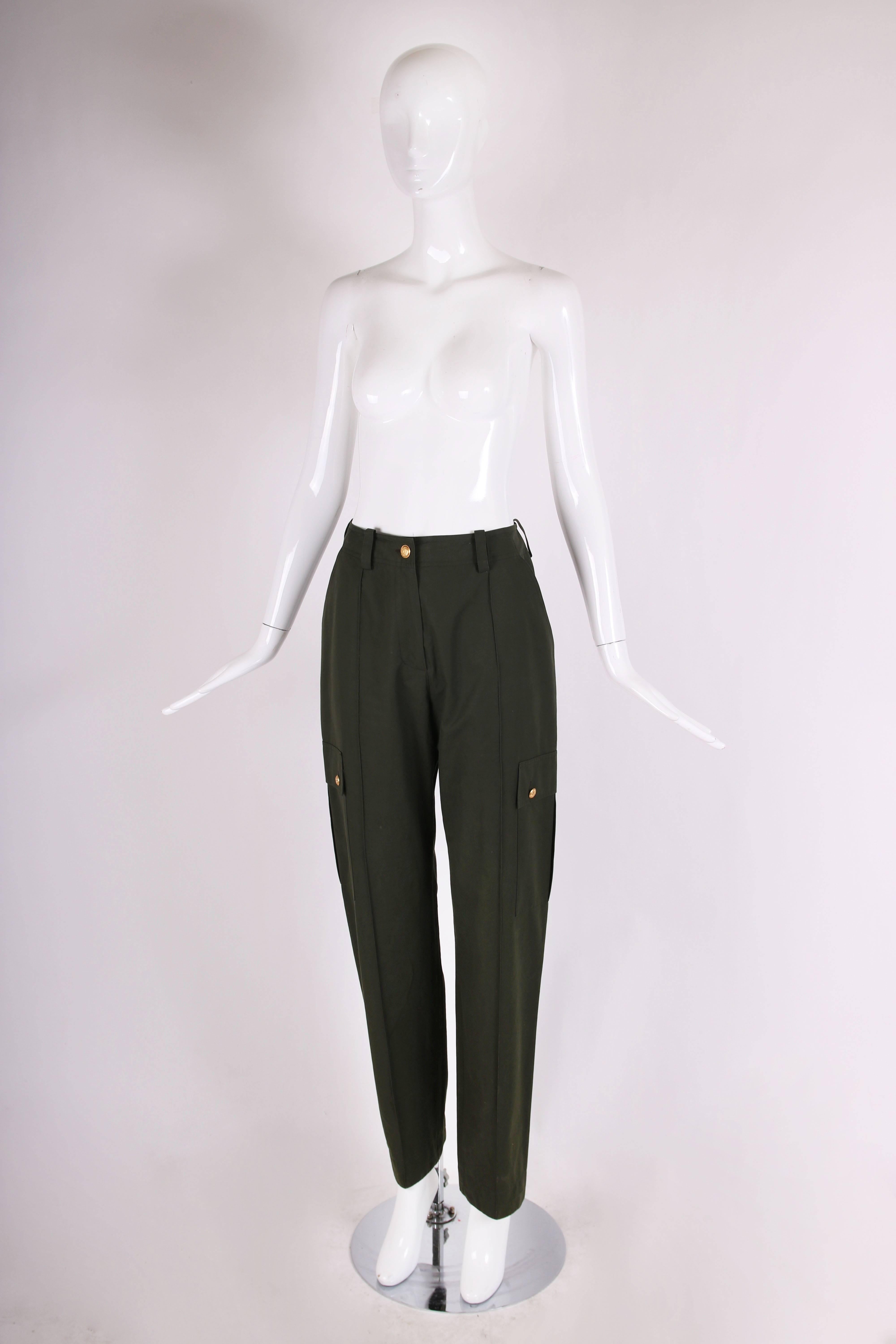 Chanel Olive Green High-Waisted Cargo Pants With Gold toned CC Logo ...
