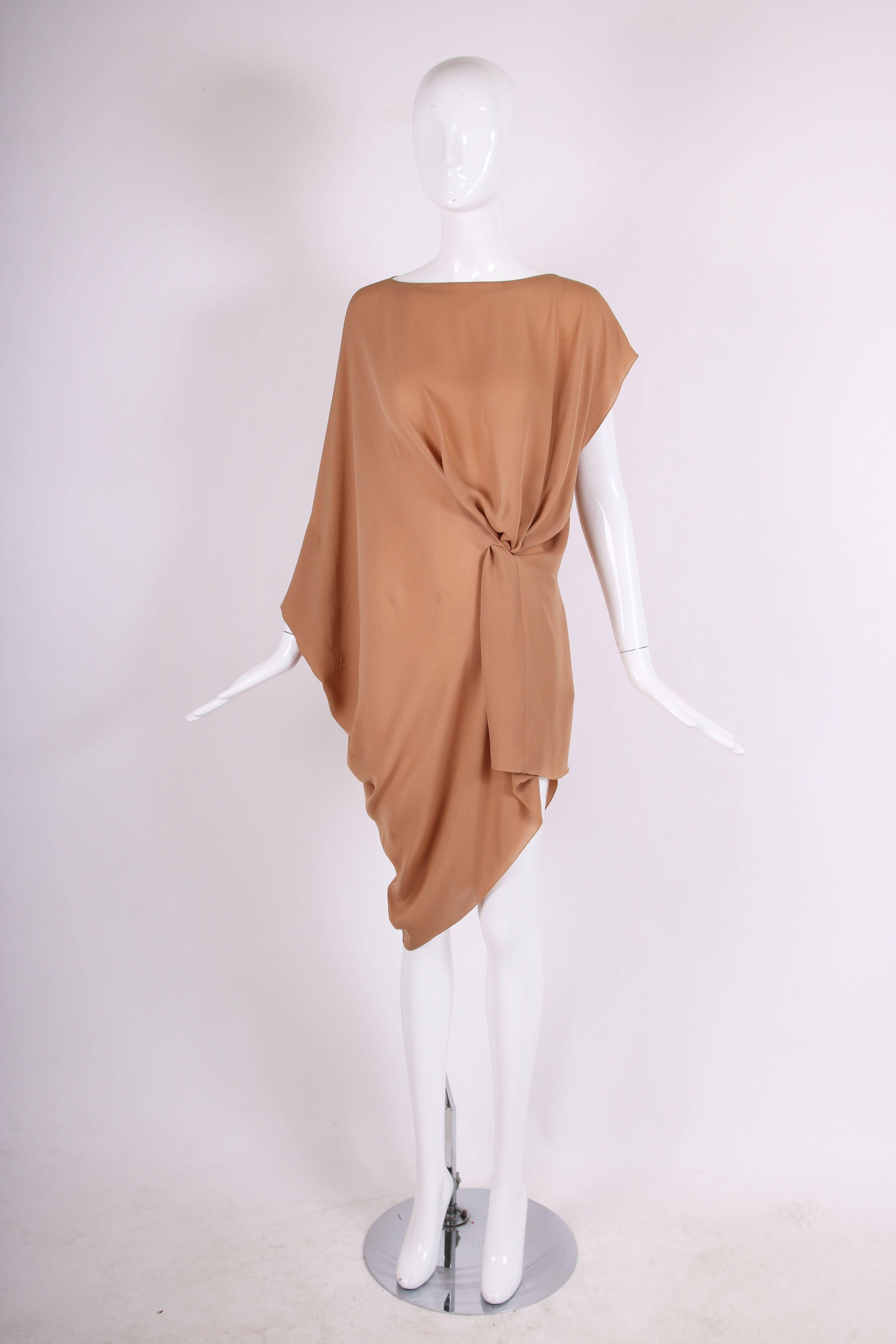 Brown Margiela Silk Single-Shoulder Dress Tunic Top