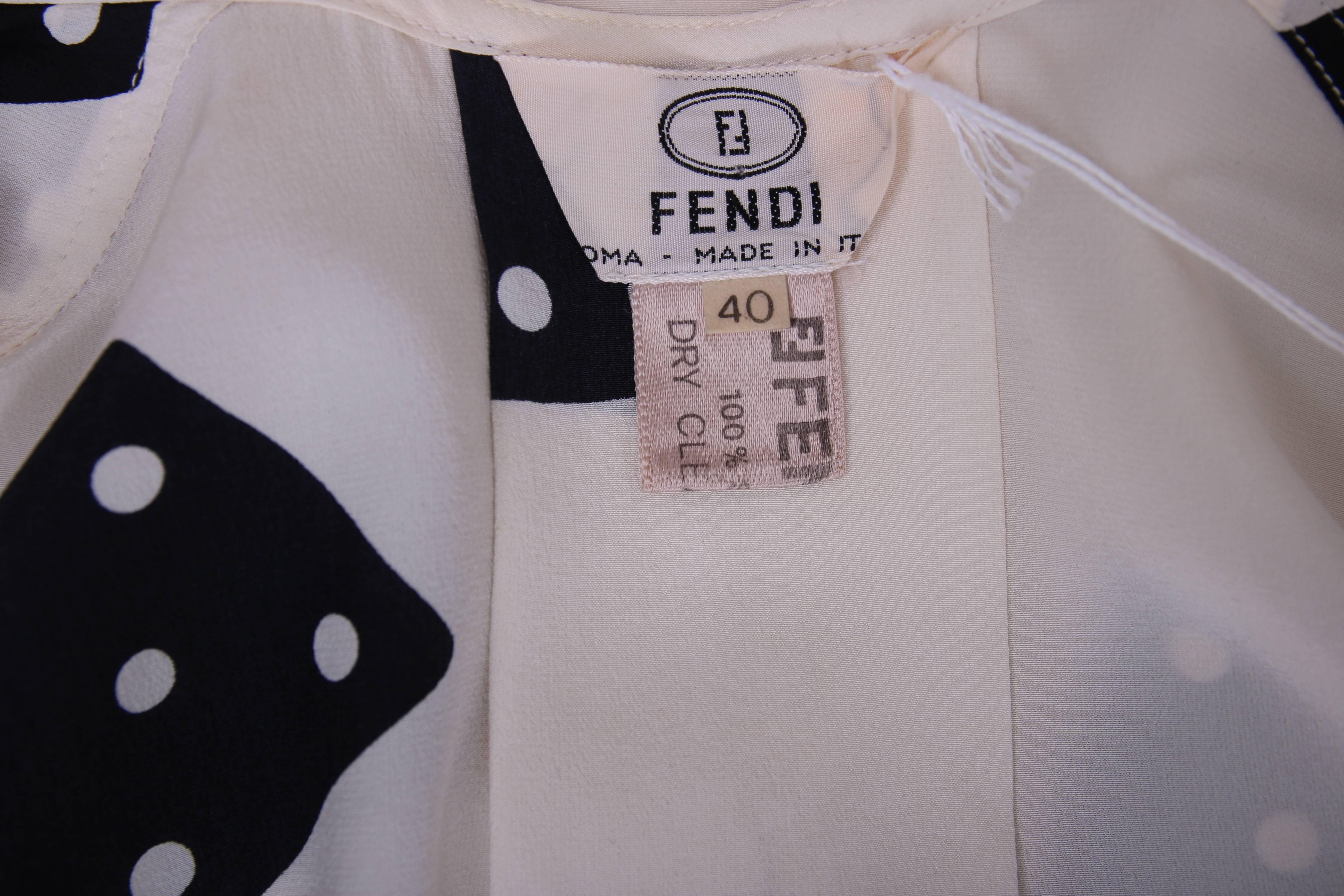 Fendi Vintage White Silk Sleeveless Day Dress with Black Dice Print and Belt In Excellent Condition In Studio City, CA