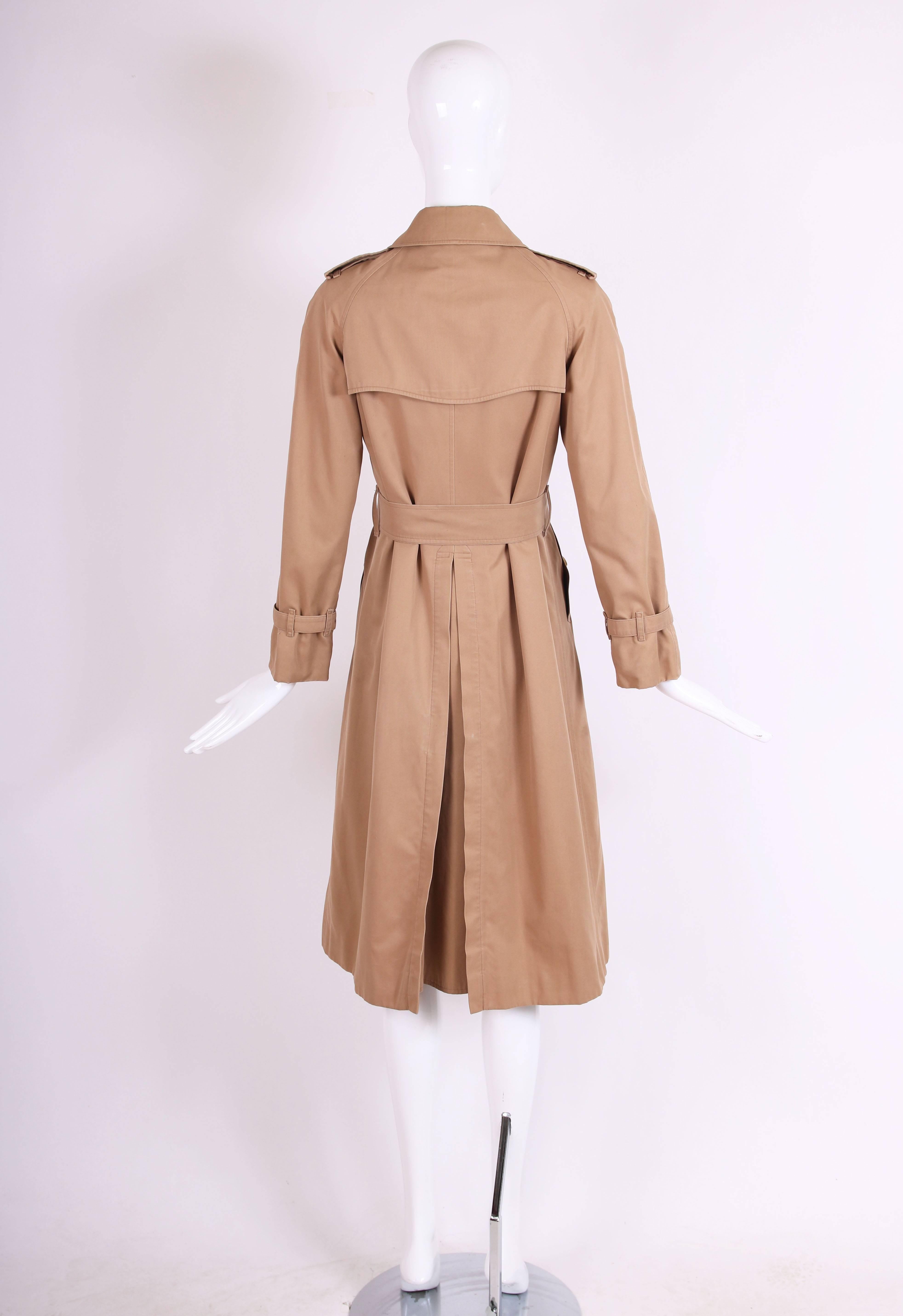 Beige Burberry Trench Coat in Camel with Plaid Interior Lining