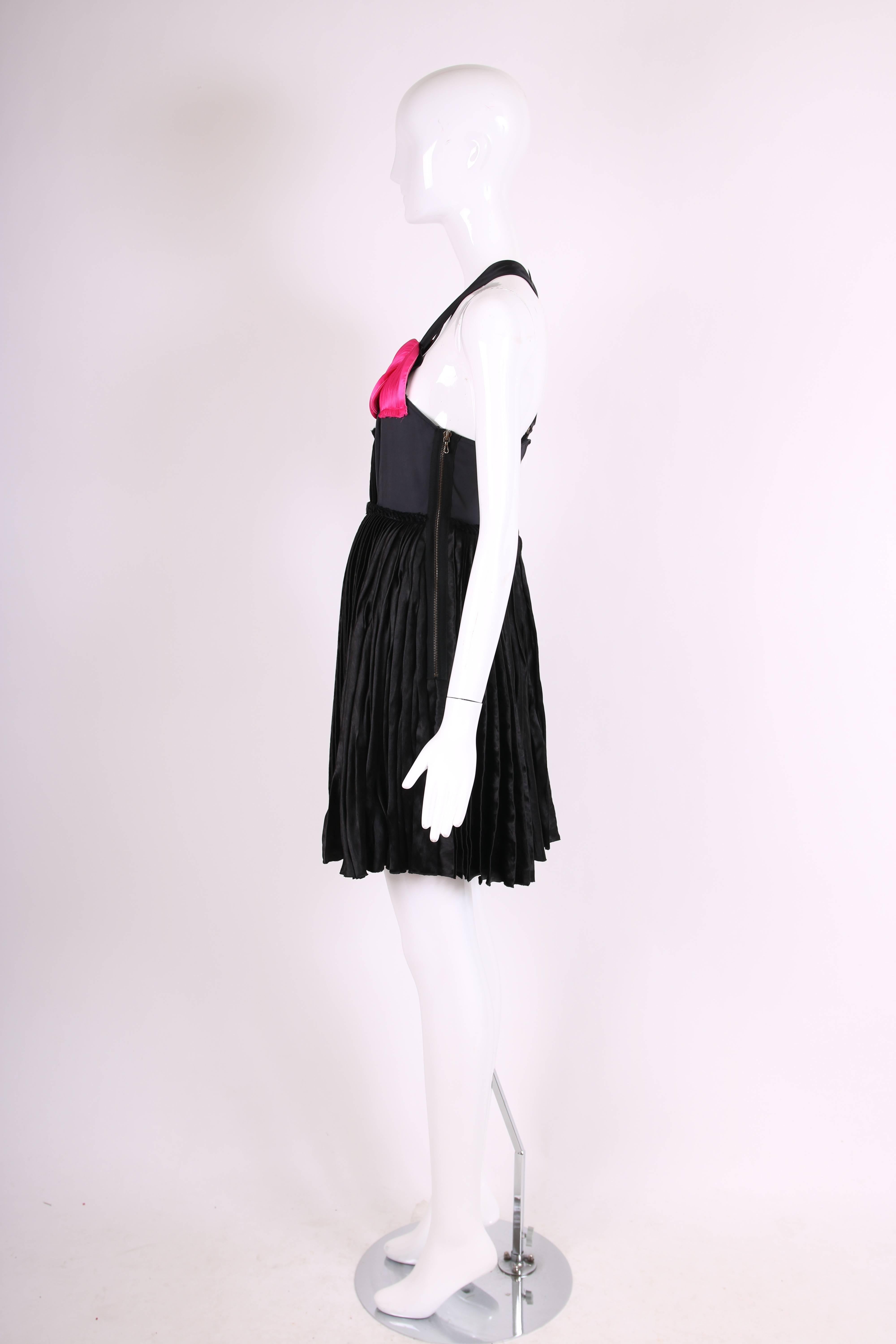 Lanvin Black and Hot Pink Sleeveless Mini Dress with Pleated Skirt, 2007  In Excellent Condition For Sale In Studio City, CA