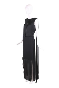 Tom Ford Black Silk Sheath Gown with Deep V-Back and  Scarf Attachments at Back