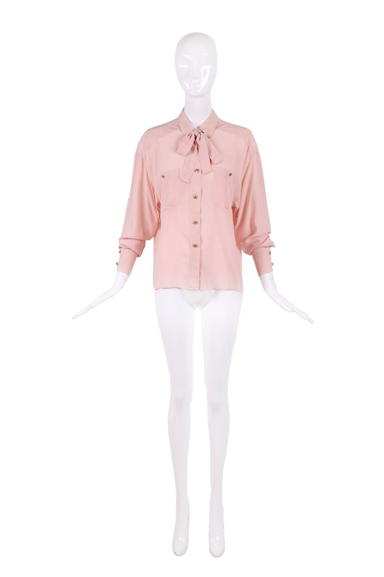 Vintage Chanel Pale Pink Silk Blouse W/Gold-toned CC Logo Buttons at  1stDibs | chanel blouses vintage, chanel pink blouse