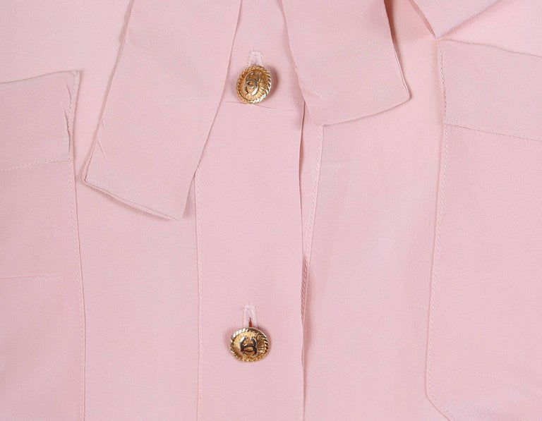 Vintage Chanel Pale Pink Silk Blouse W/Gold-toned CC Logo Buttons at ...