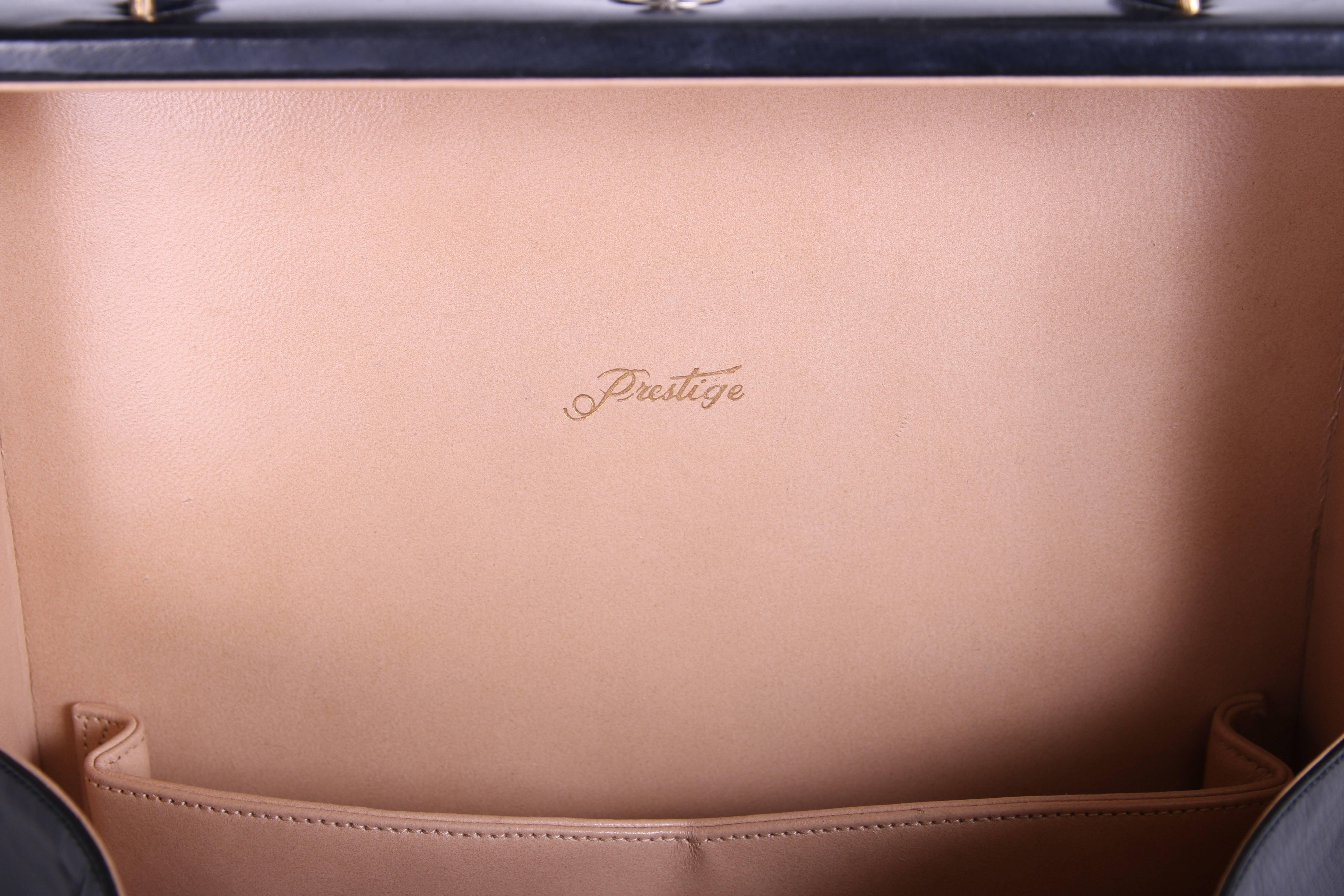 Prestige Black Leather Destination Box Handbag With City Names, 1960s  3