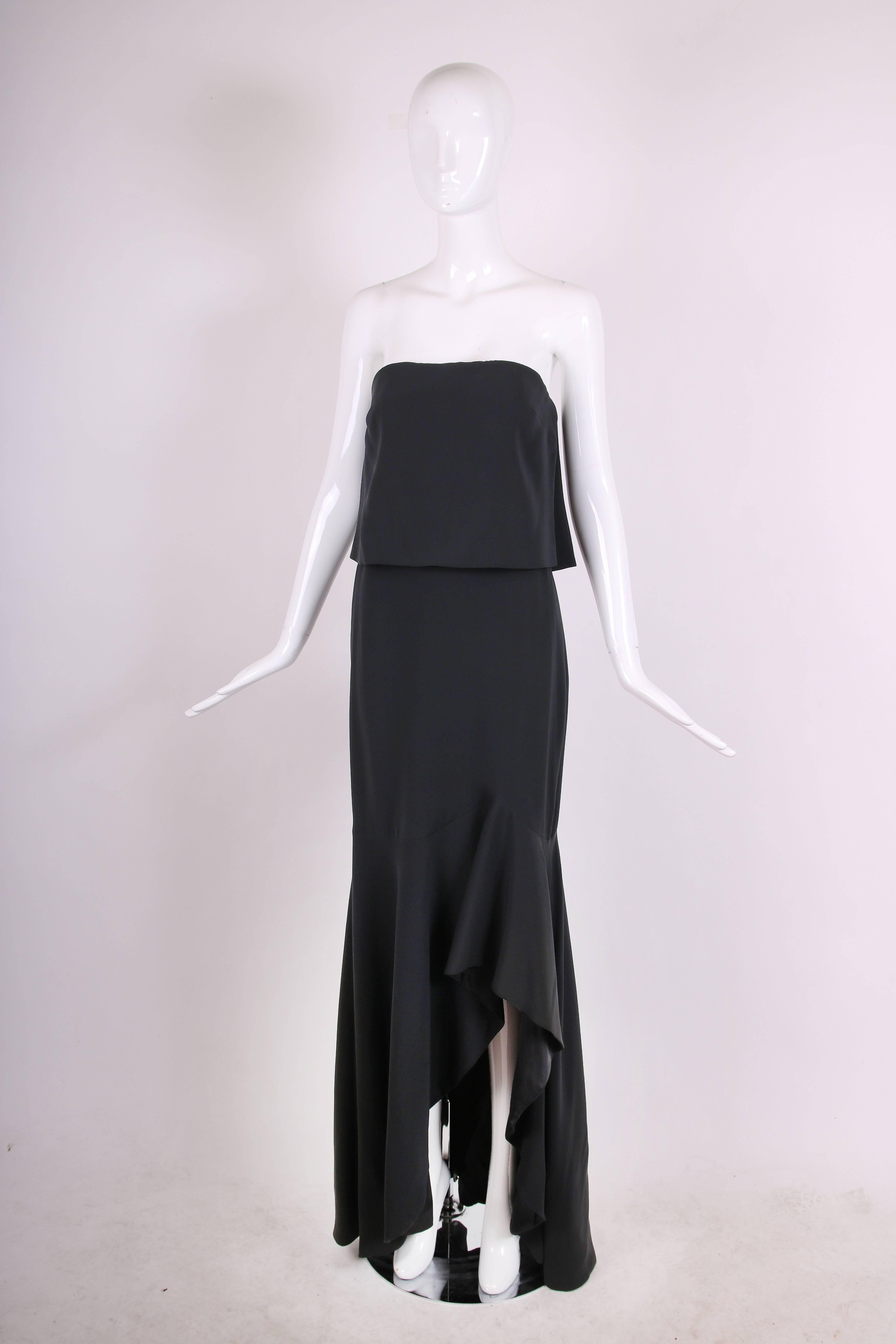 Tom Ford Black Strapless Gown with Ruffled Frontal Slit and Matching Bolero Top In Excellent Condition In Studio City, CA