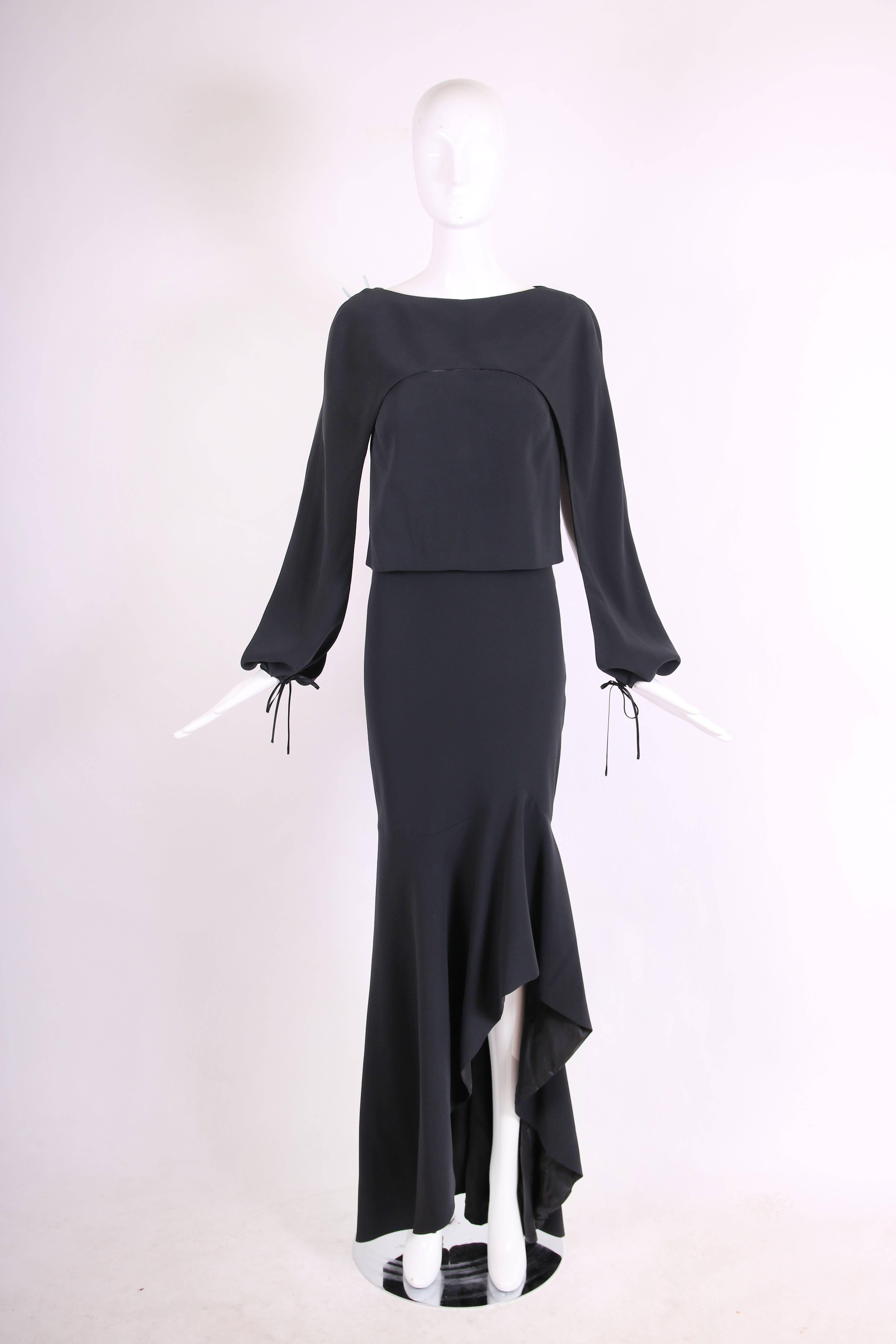 Women's Tom Ford Black Strapless Gown with Ruffled Frontal Slit and Matching Bolero Top