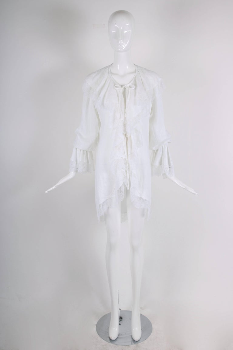Yves Saint Laurent YSL White Linen Poet Blouse with Open
