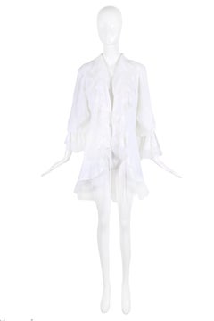 Yves Saint Laurent YSL White Linen Poet Blouse with Open Front and Lace Trim