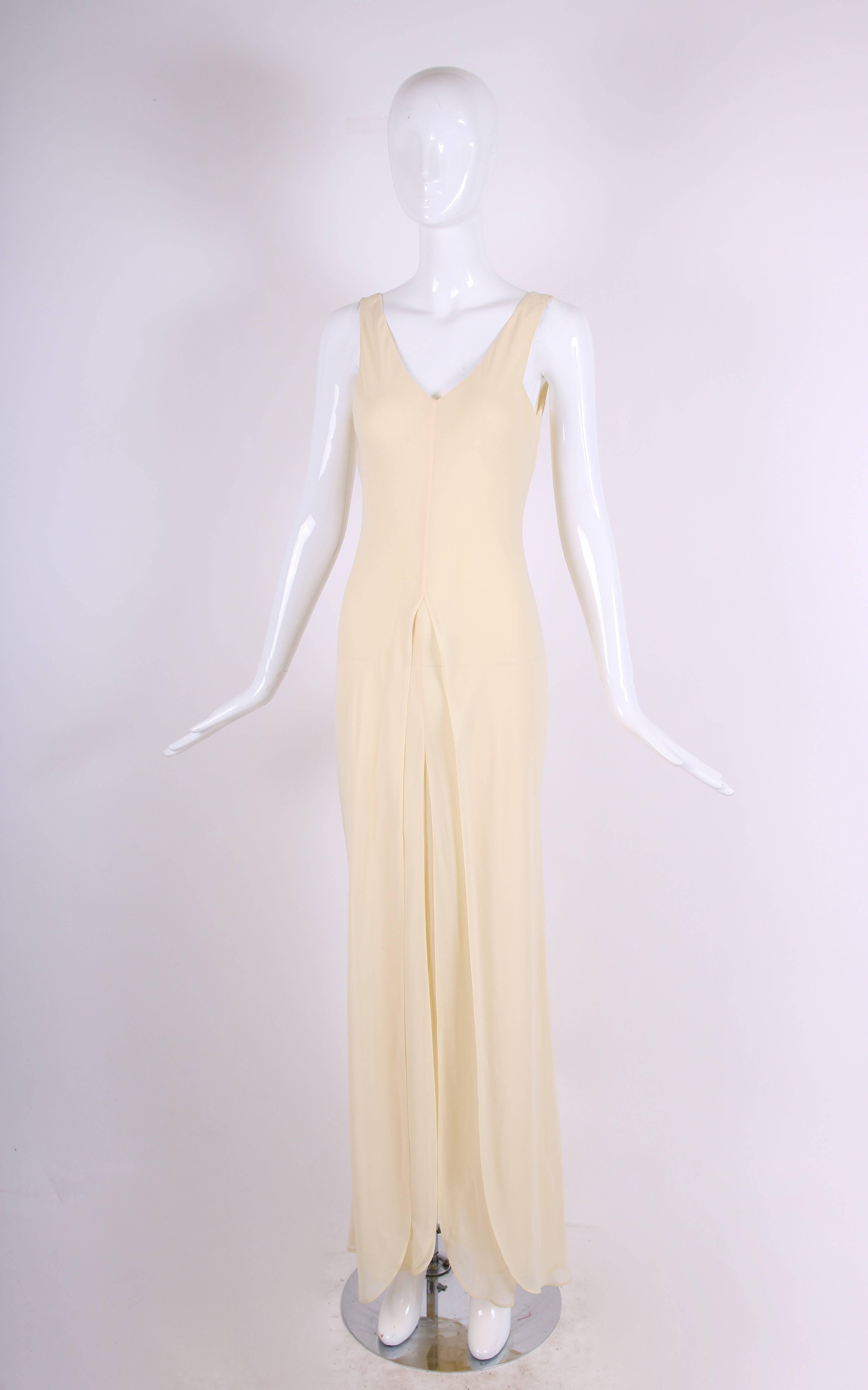 White Alberta Ferretti Multi Layered Cream-Colored Bias Cut Sleeveless Gown 