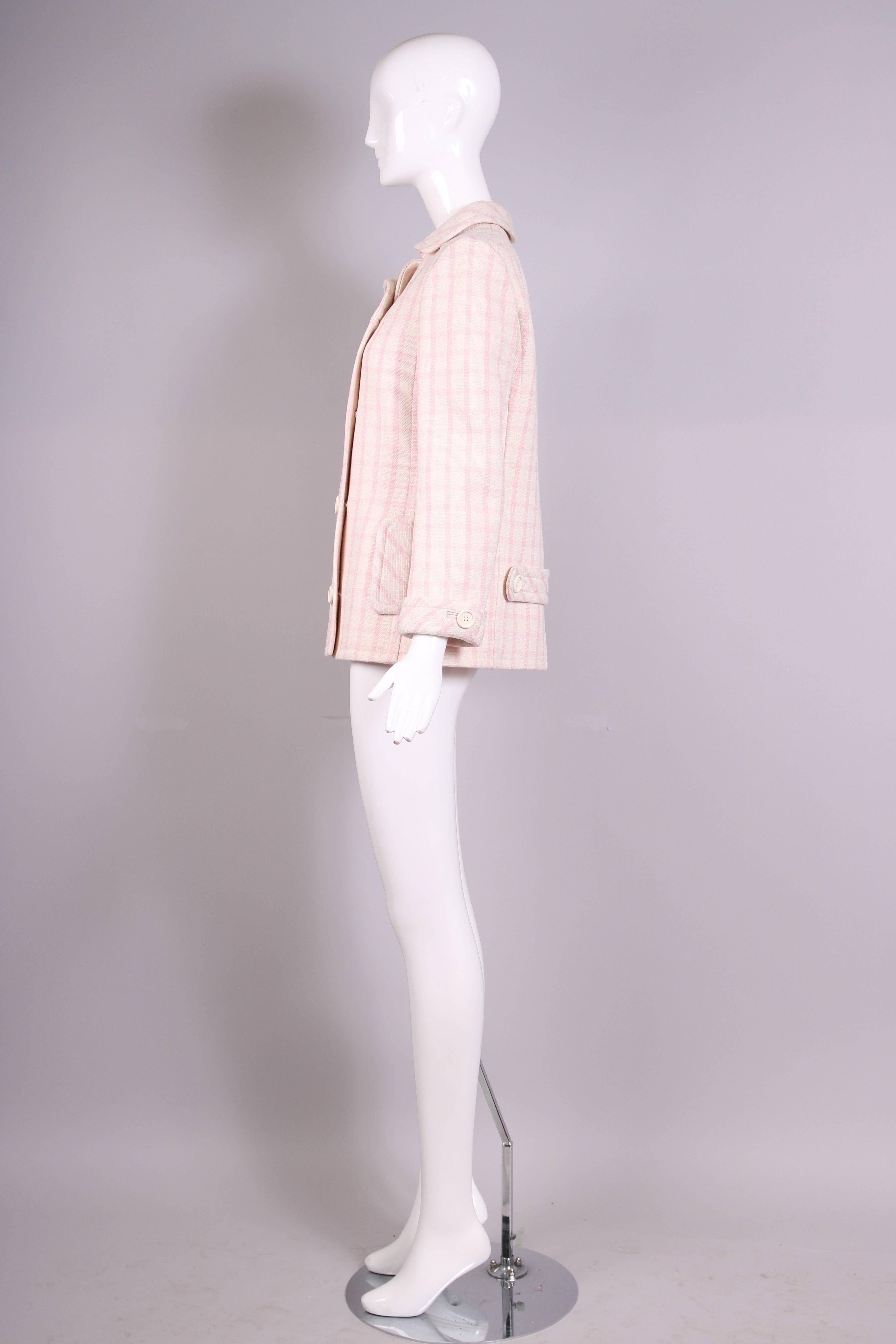 1968 Courrèges Pink & White Checked Double-Breasted Jacket In Excellent Condition In Studio City, CA