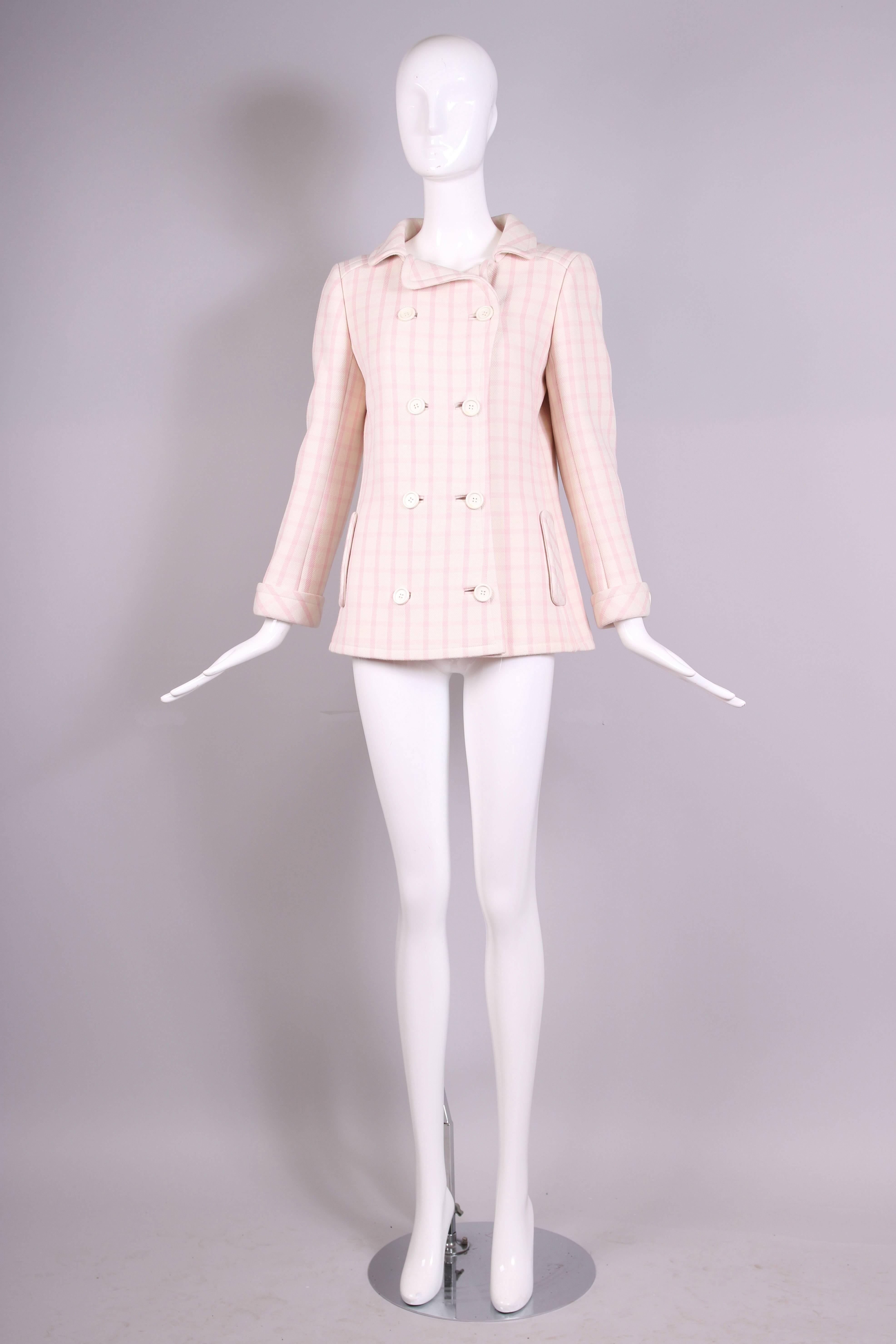 Beige 1968 Courrèges Pink & White Checked Double-Breasted Jacket