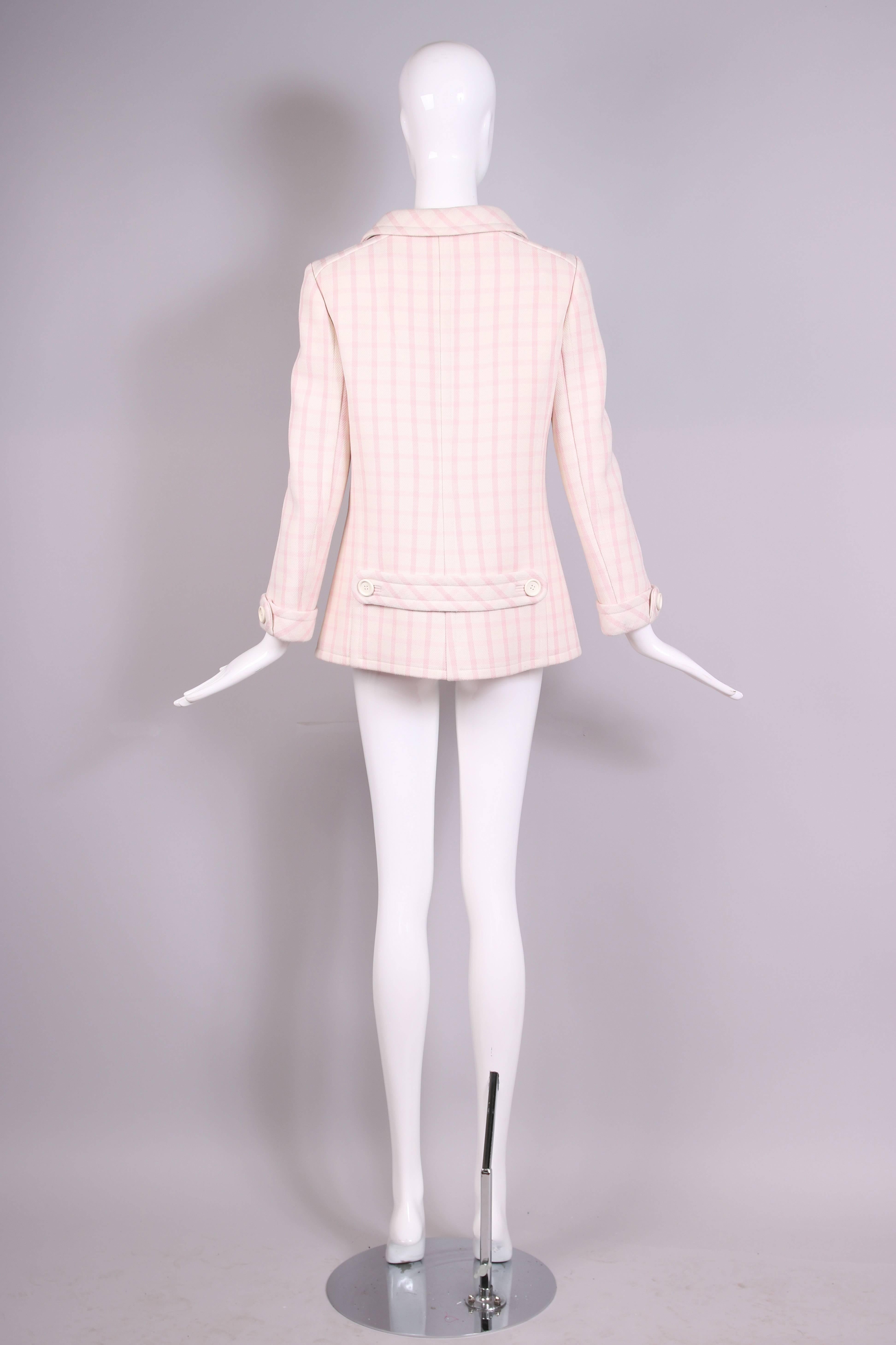 Women's 1968 Courrèges Pink & White Checked Double-Breasted Jacket