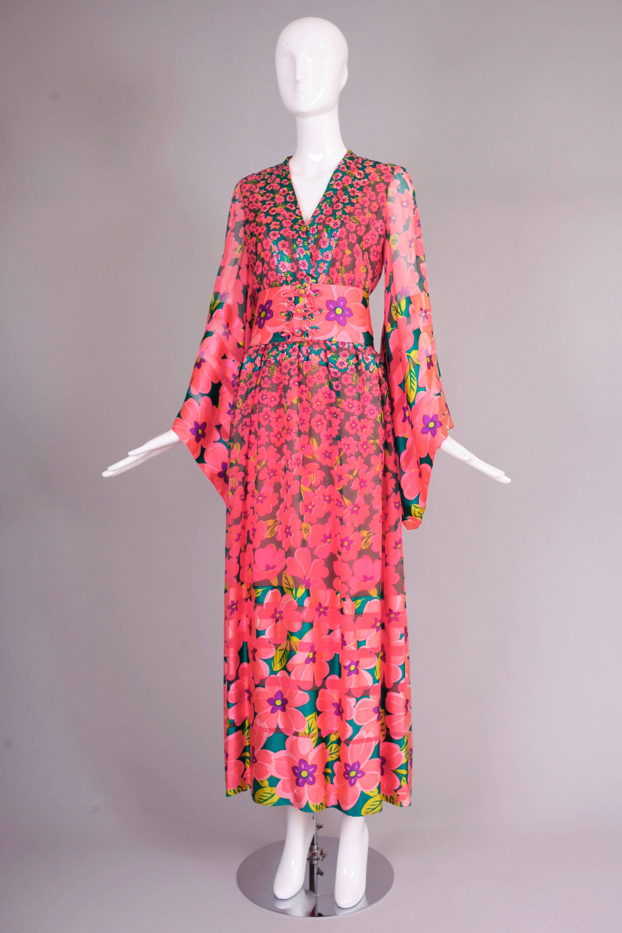 1970s Oscar de la Renta Floral Silk Evening Gown In Excellent Condition In Studio City, CA