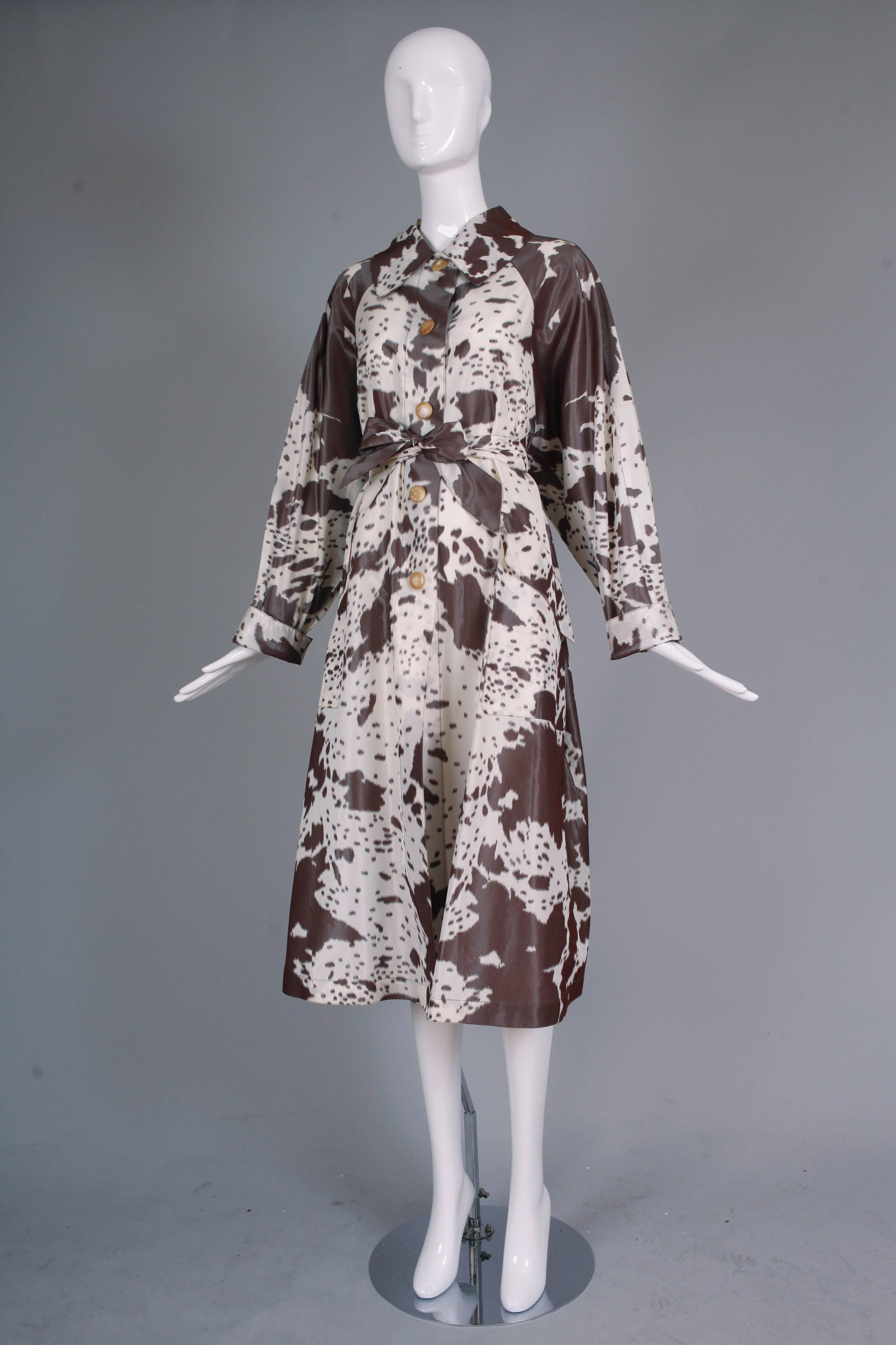 Gray 1970s Vintage Hermes Print Belted Coat Raincoat