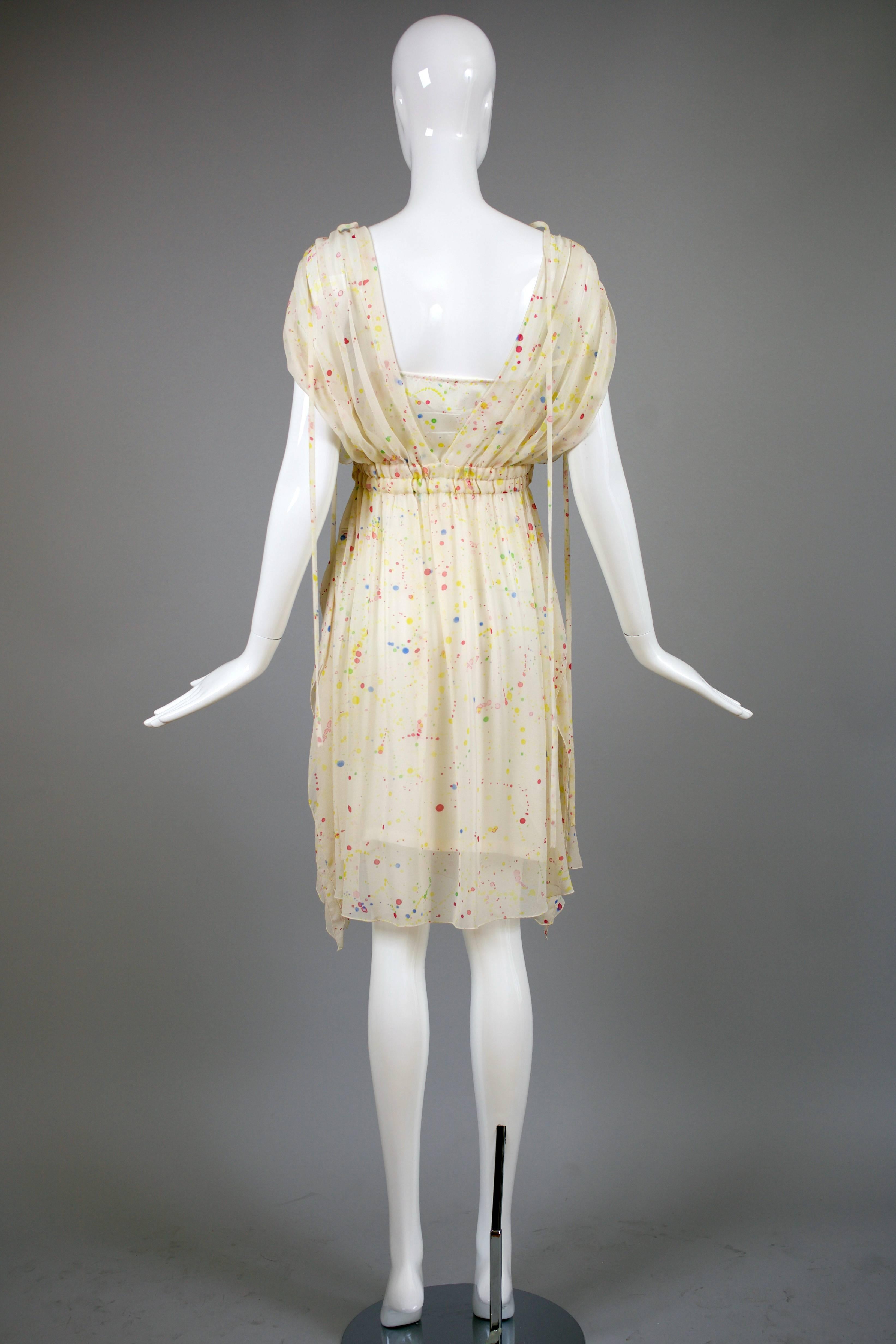 Tsumori Chisato Limited Edition Silk Chiffon Day Dress w/Fantastical Embroidery In Excellent Condition In Studio City, CA