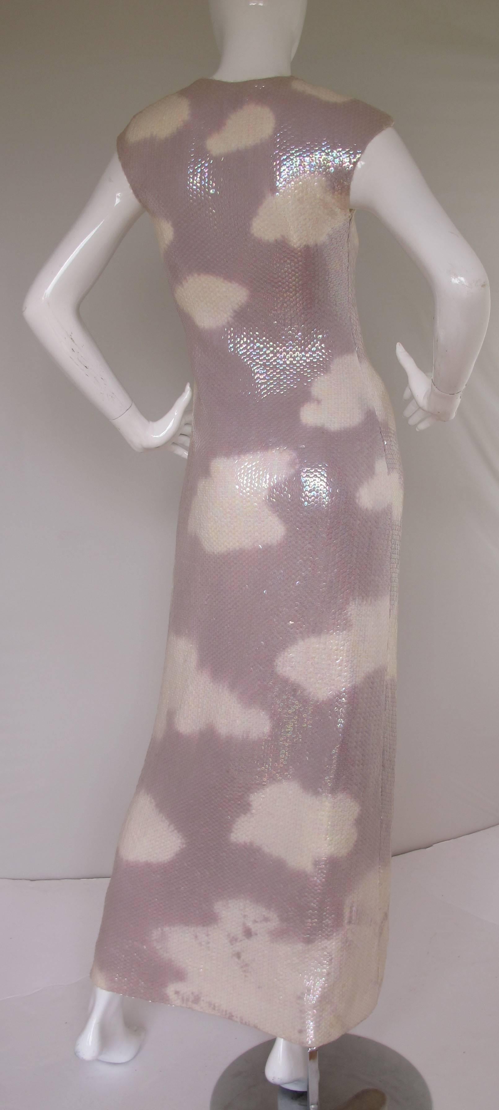 Iconic 1970s Halston Sequined Cloud Print Dress Gown In Good Condition In Studio City, CA