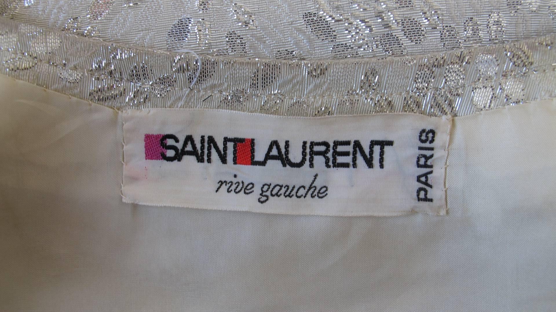 Yves Saint Laurent YSL Silver Brocade Coat Dress w/Rhinestone Buttons Ca.1968 1