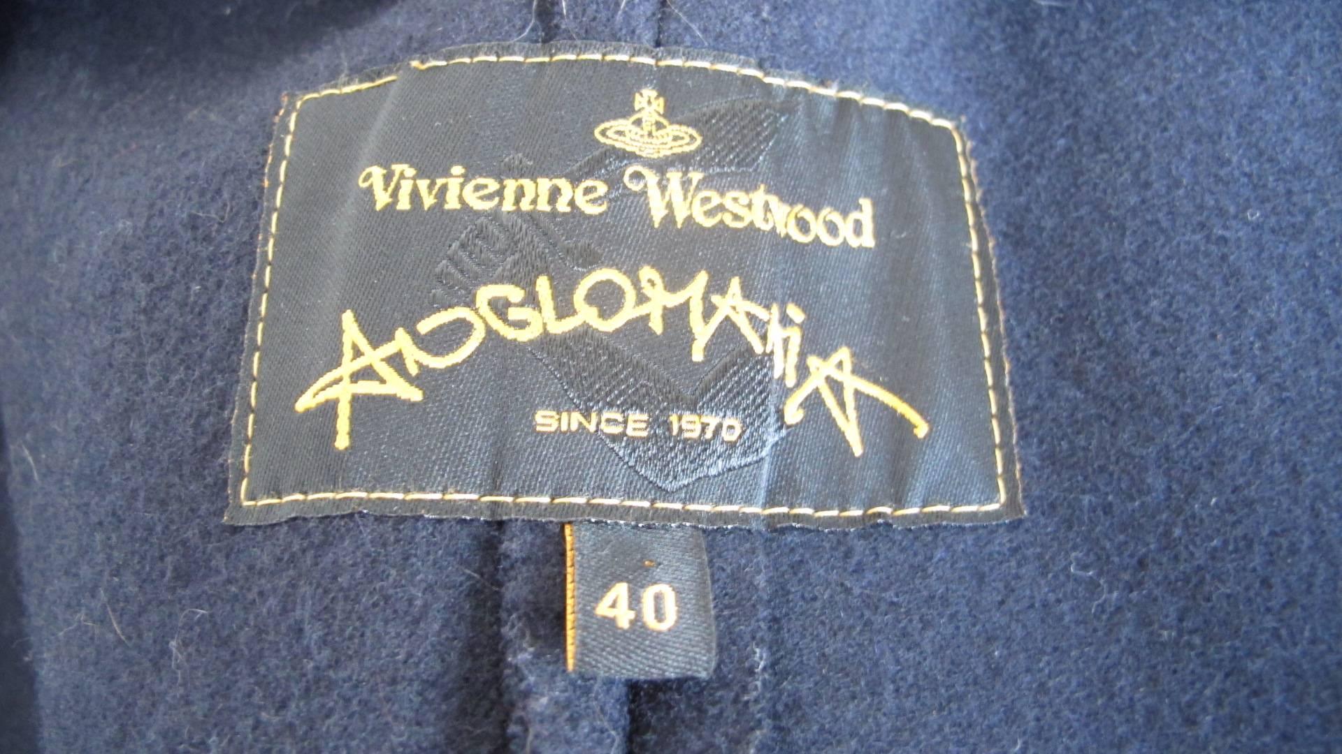 Vivienne Westwood Navy Blue Wool Fitted Slashed Coat In Excellent Condition In Studio City, CA