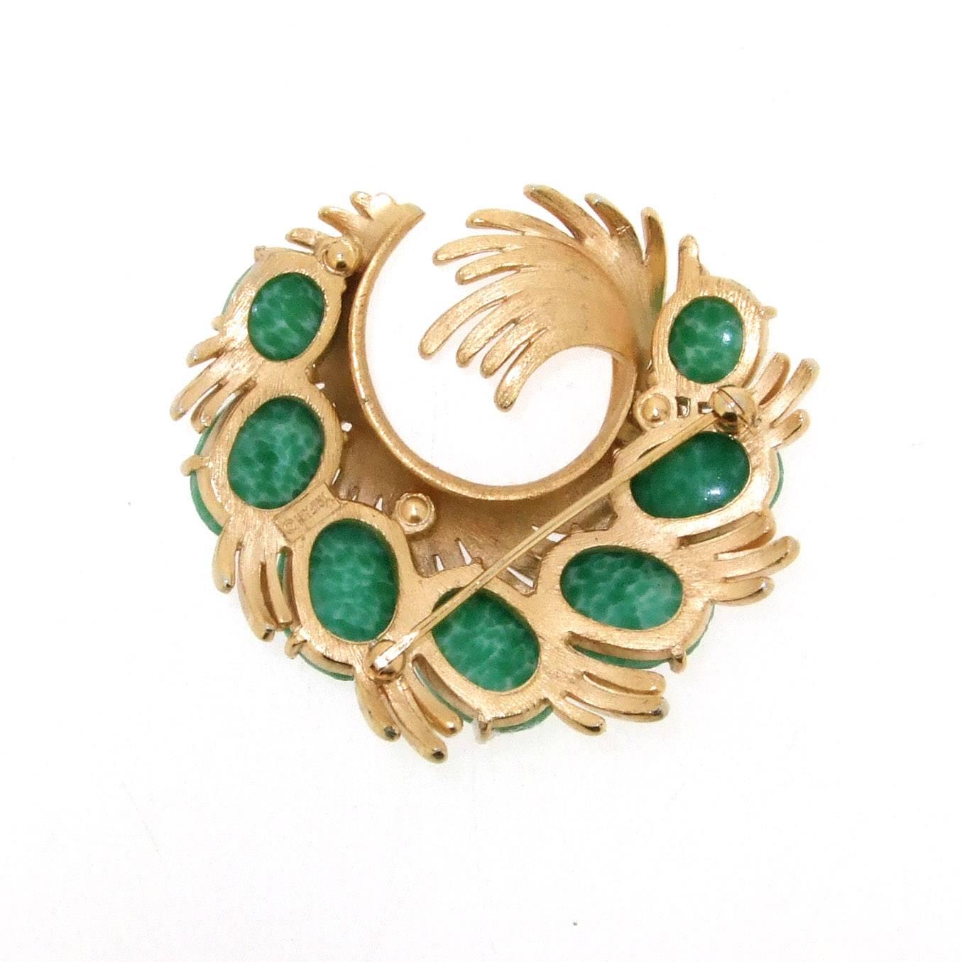 Artisan Vintage Trifari Brooch with Jade Green Glass