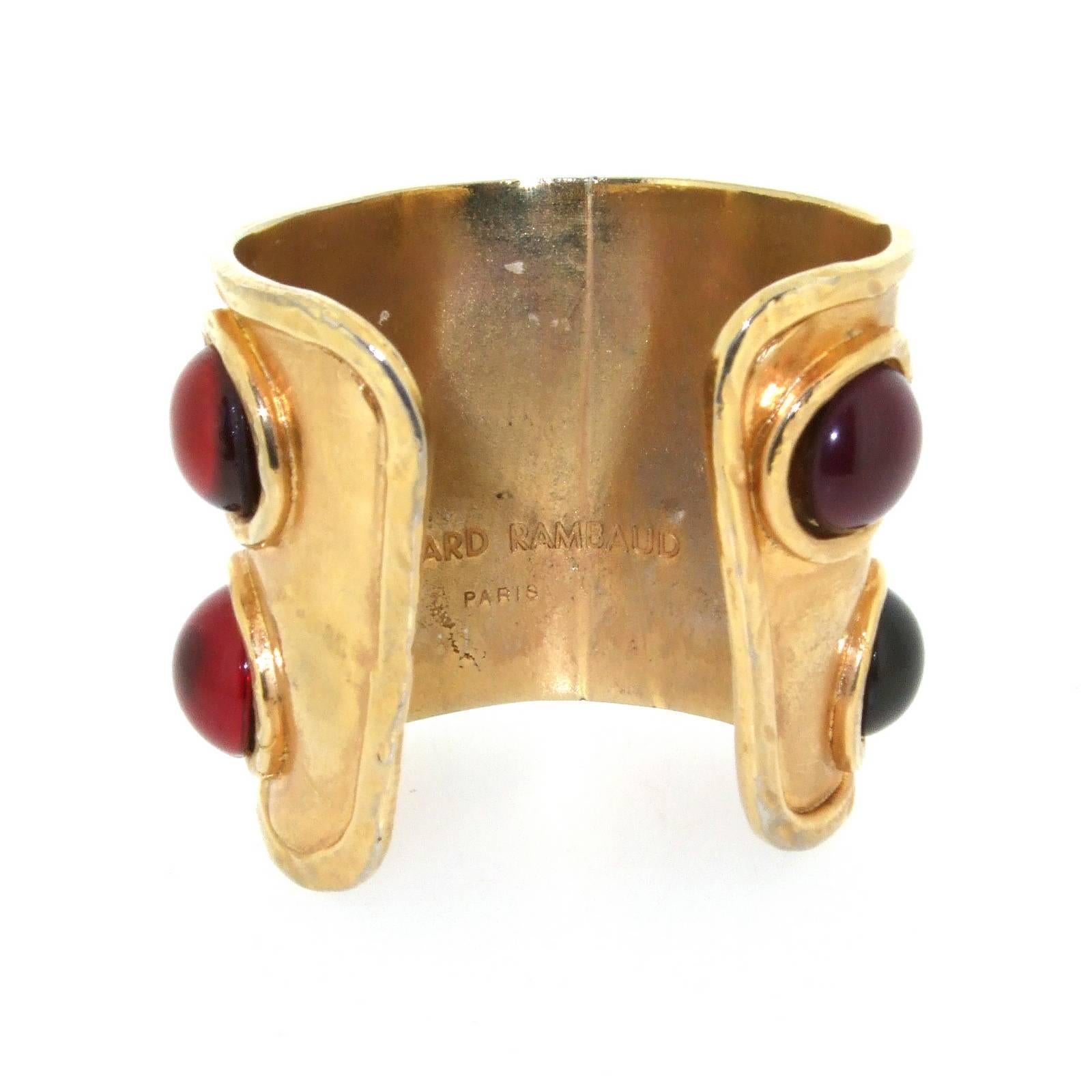 Edouard Rambaud Paris Vintage Gold Multi-Coloured Stone Cuff Bracelet 1