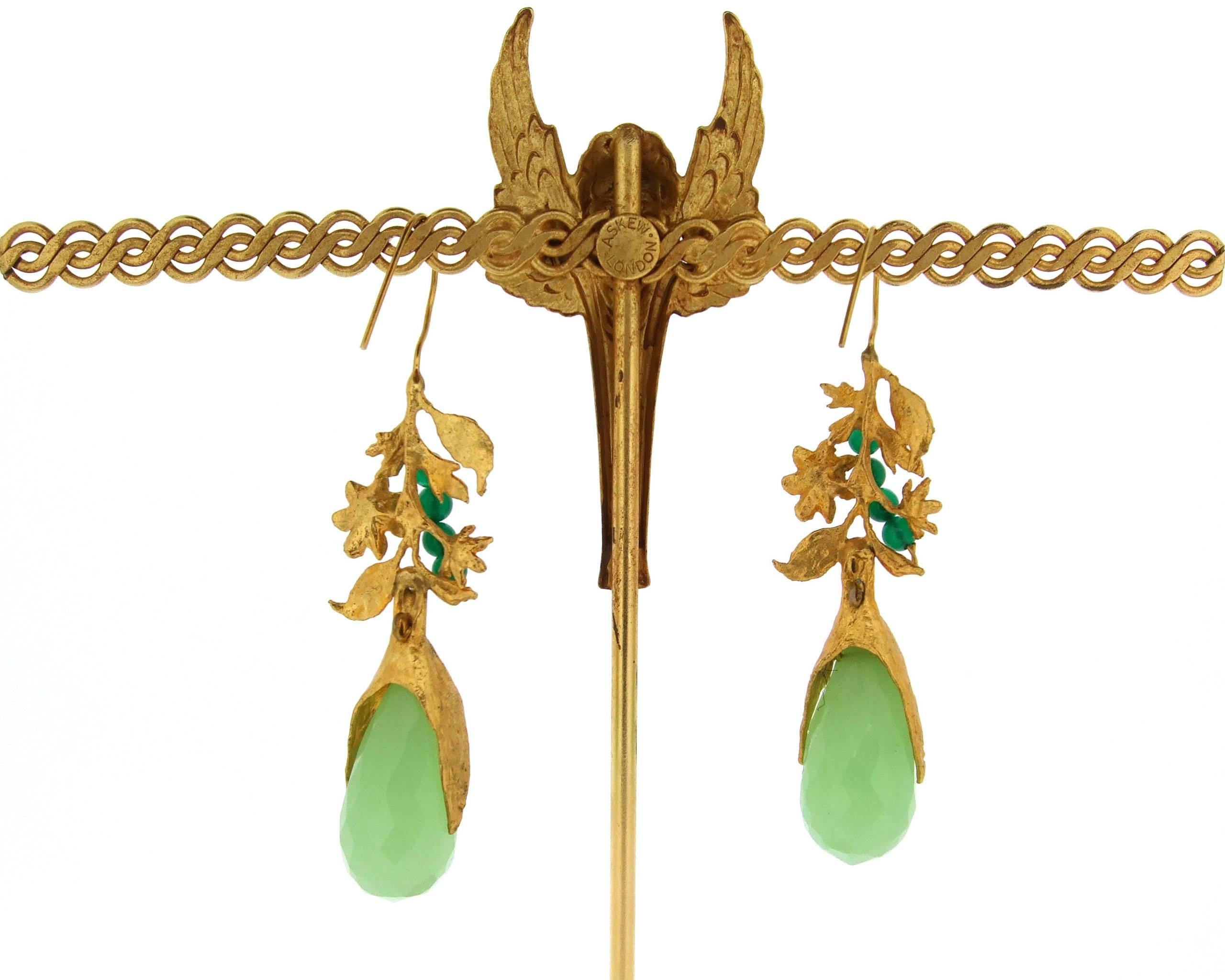 Byzantine Minty Green Chalcedony Gold earrings For Sale