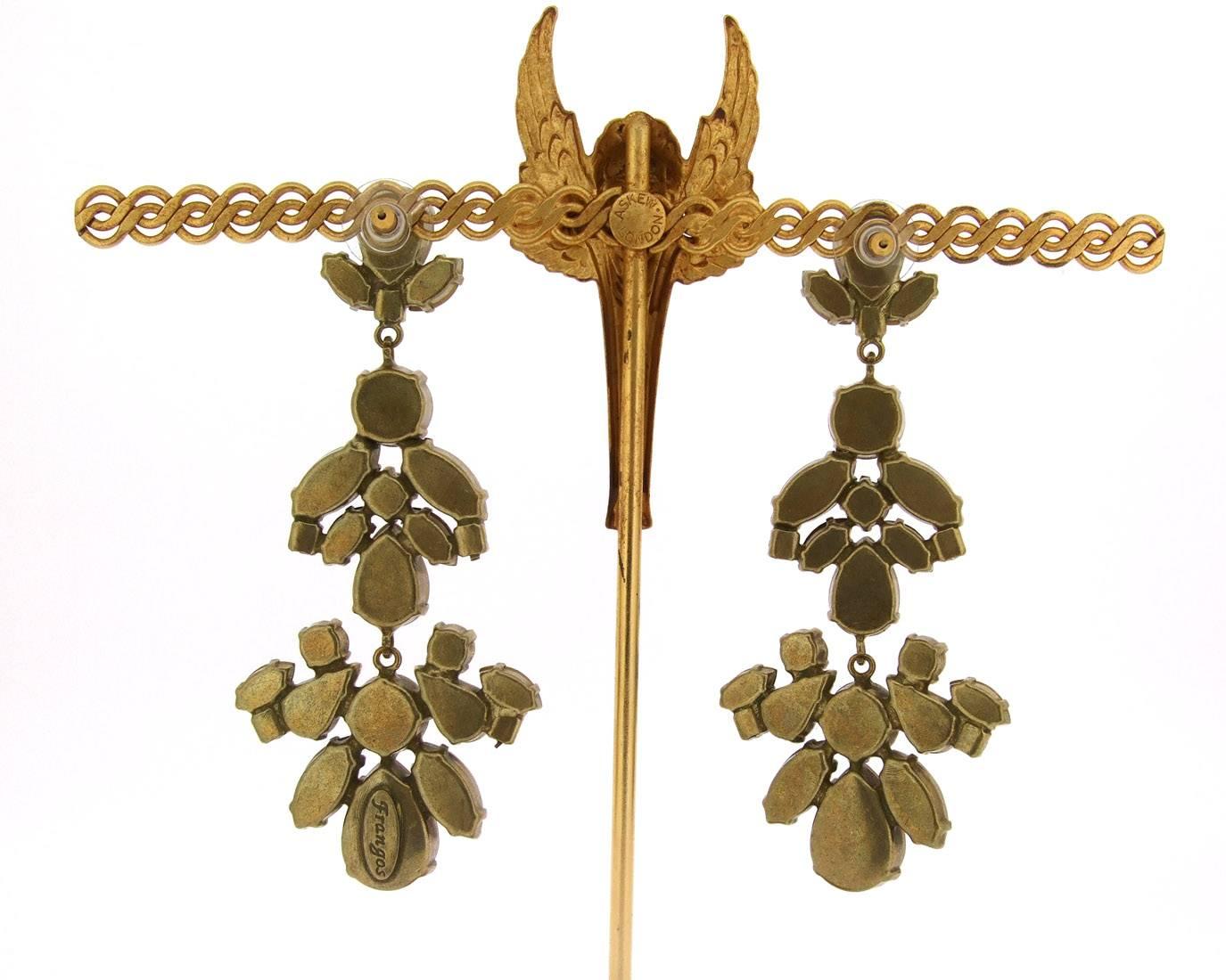 Modern Beige Brown Crystal Chandelier Earrings by Fringes