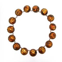 Vintage Amber Venetian Foil Glass Necklace