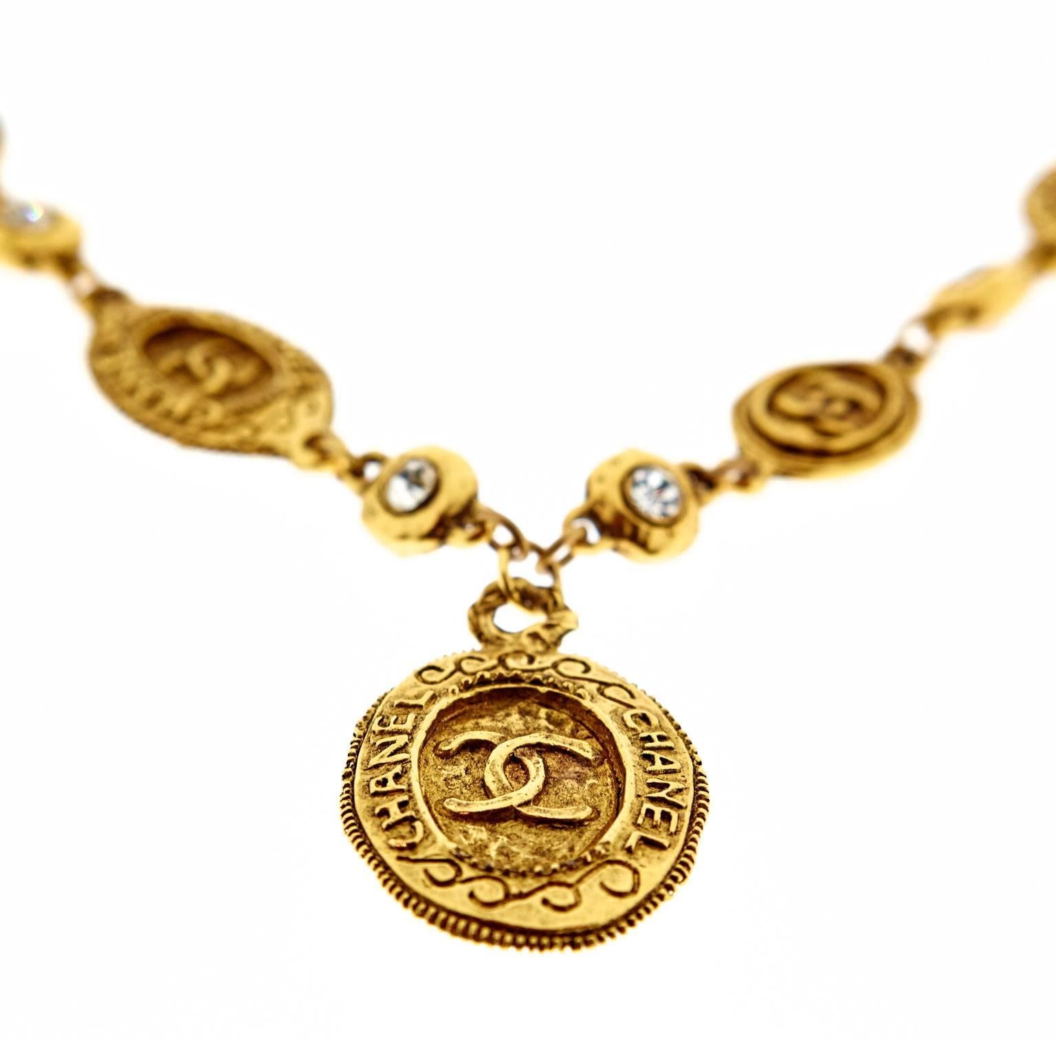 Modern Chanel Gold Pendant Necklace with CC Logo 1970s For Sale