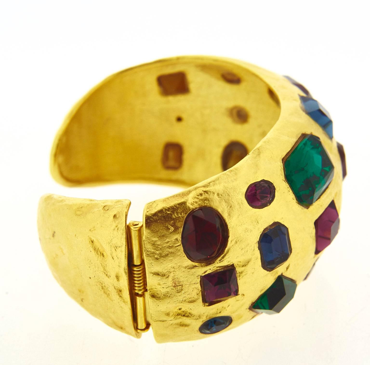 Modern Kenneth Jay Lane Gold Crystal Set Clamper Bracelet