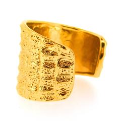 Gold Crocodile Skin Effect Yves Saint Laurent Cuff Bracelet YSL