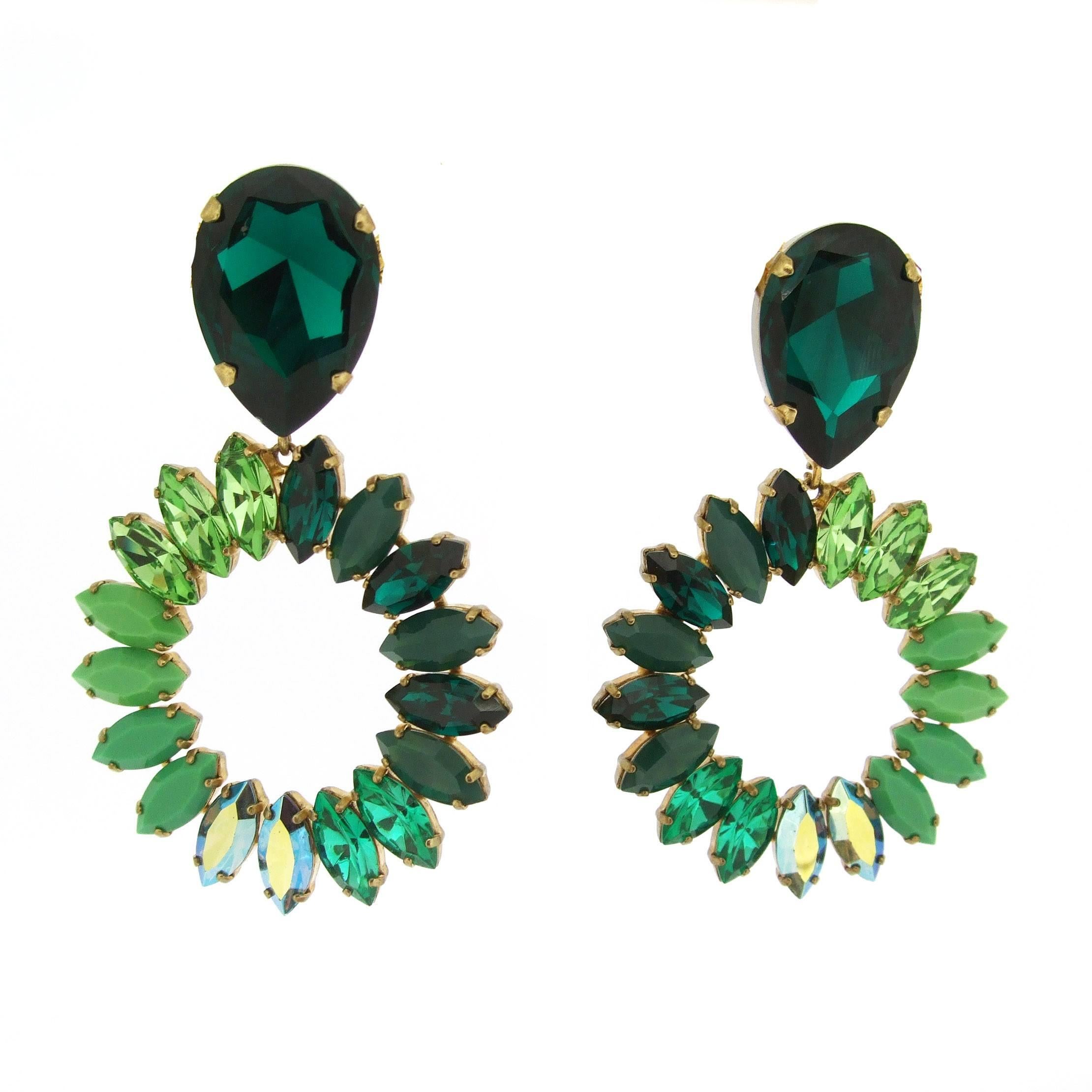 Green Crystal Statement Earrings by Frangos For Sale
