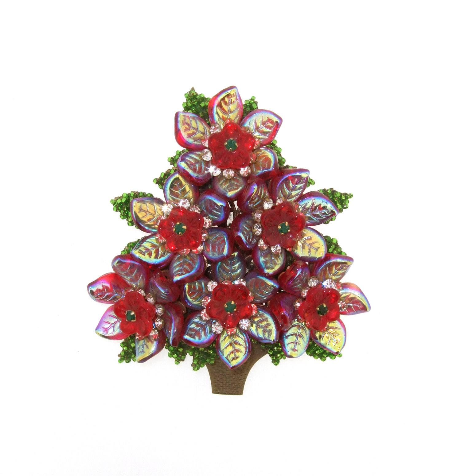 A Large Floral Christmas Tree Brooch by Stanley Hagler NYC For Sale
